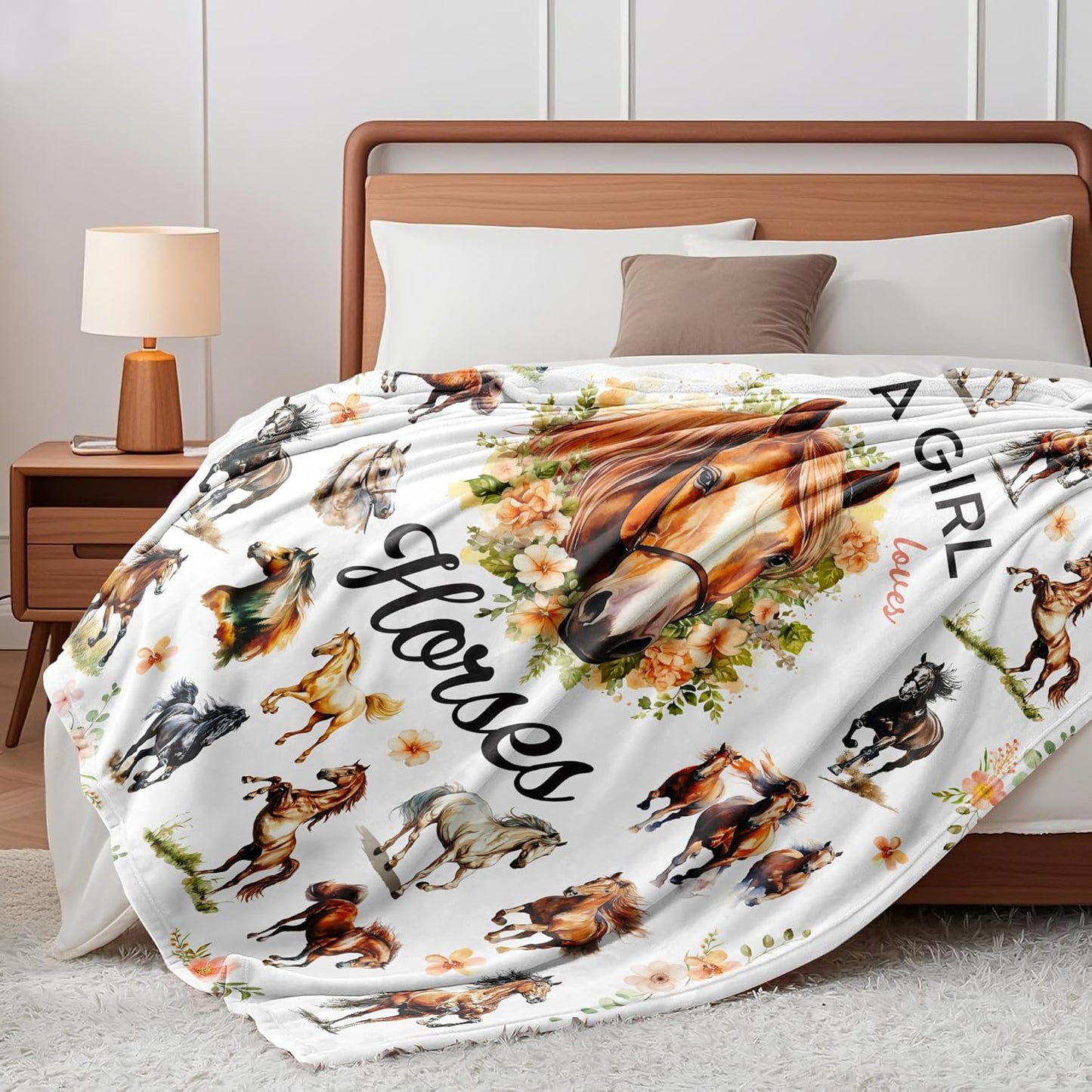 Horse Blanket Gifts Just A Girl Who Loves Horse Blanket Cozy Flannel Horses Throw Blankets Decor Bedding Gifts for Kids Adults 50"x40"