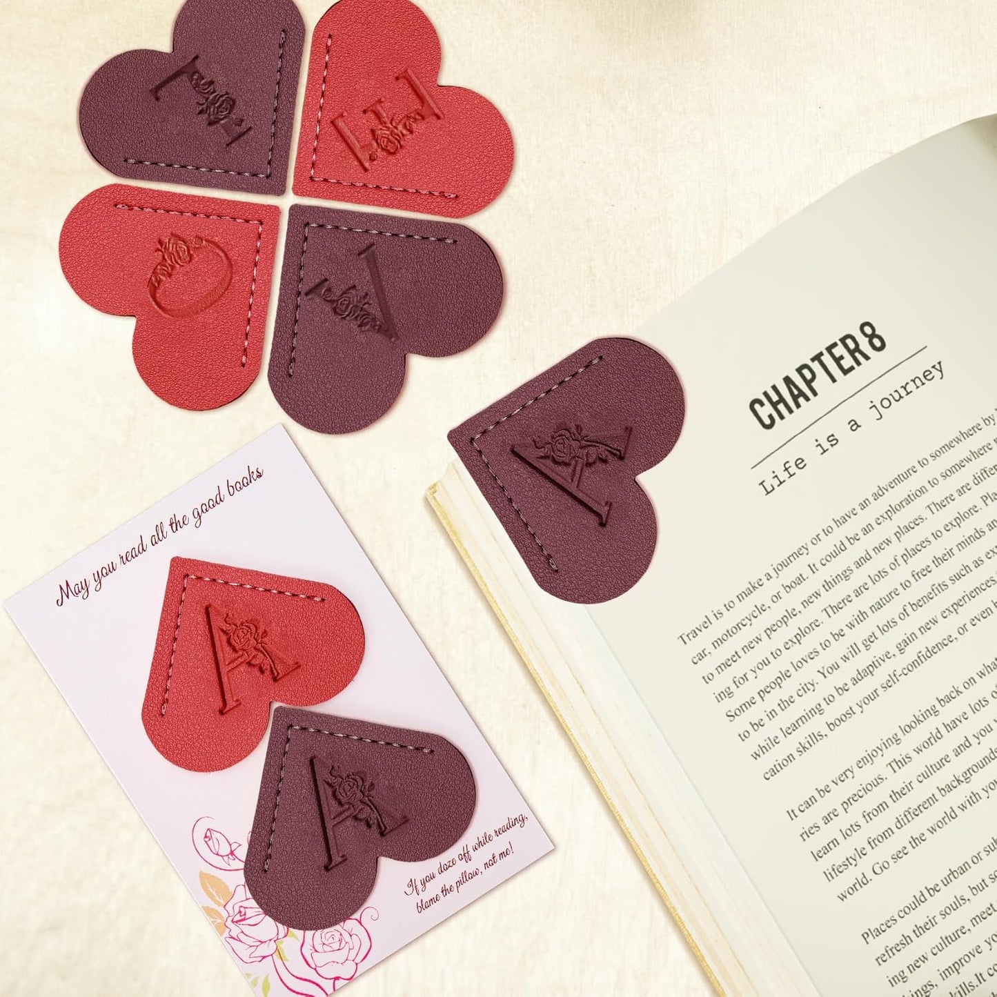 2Pcs Personalized Heart Leather Cute Bookmarks, Custom Initial Bookmarks Corner Book Mark Reading Accessories Christmas Small Gifts Stocking Stuffers for Women Readers Book Lovers Teachers, A