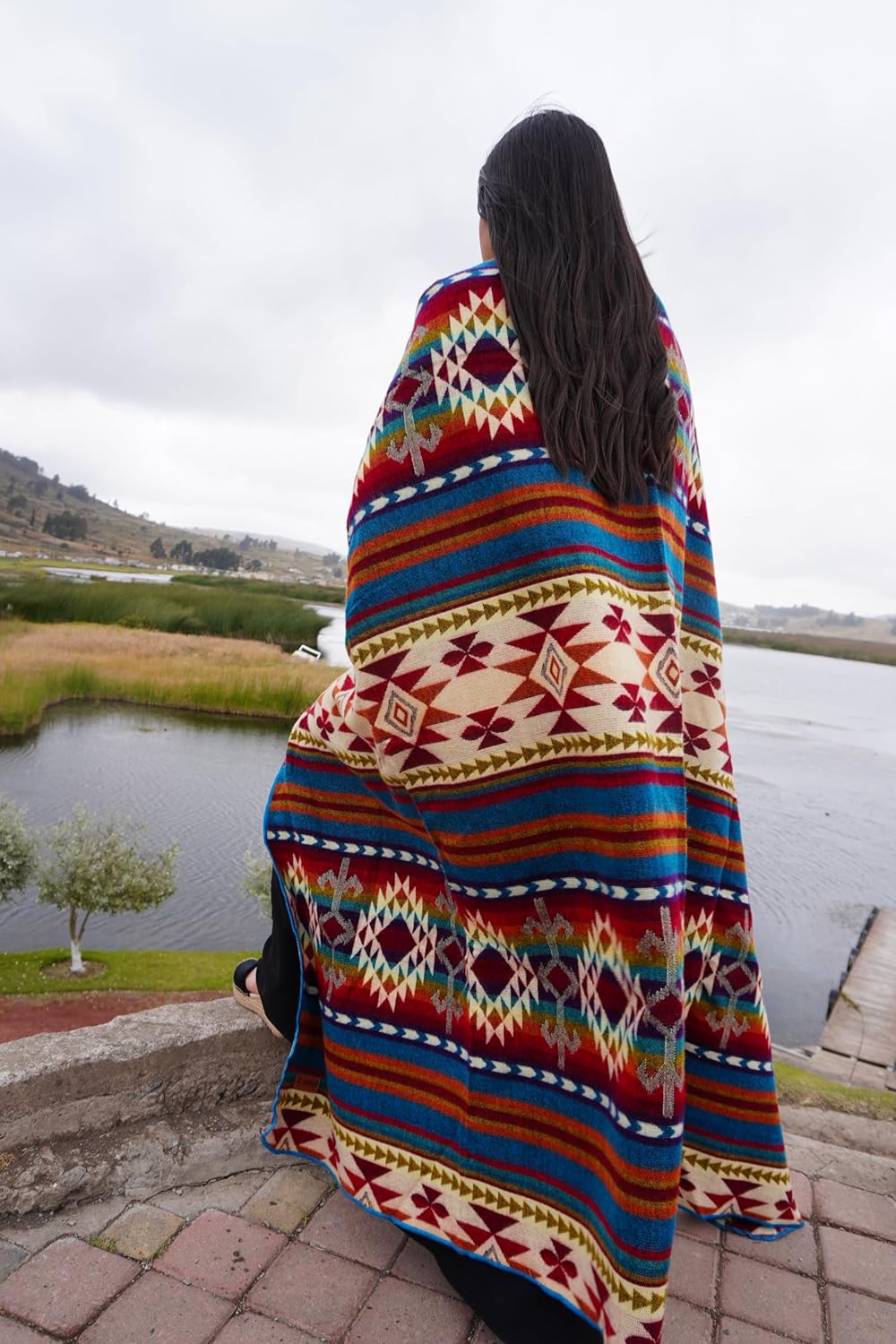 Alpaca Wool Blanket, King Size 100 x 83, Reversible 2 in 1, Thick and Ultra Soft, Hypoallergenic, Non-Itchy, Handmade in Ecuador. Premium Alpaca Wool Throw Blanket for Cozy Comfort (Turquoise)