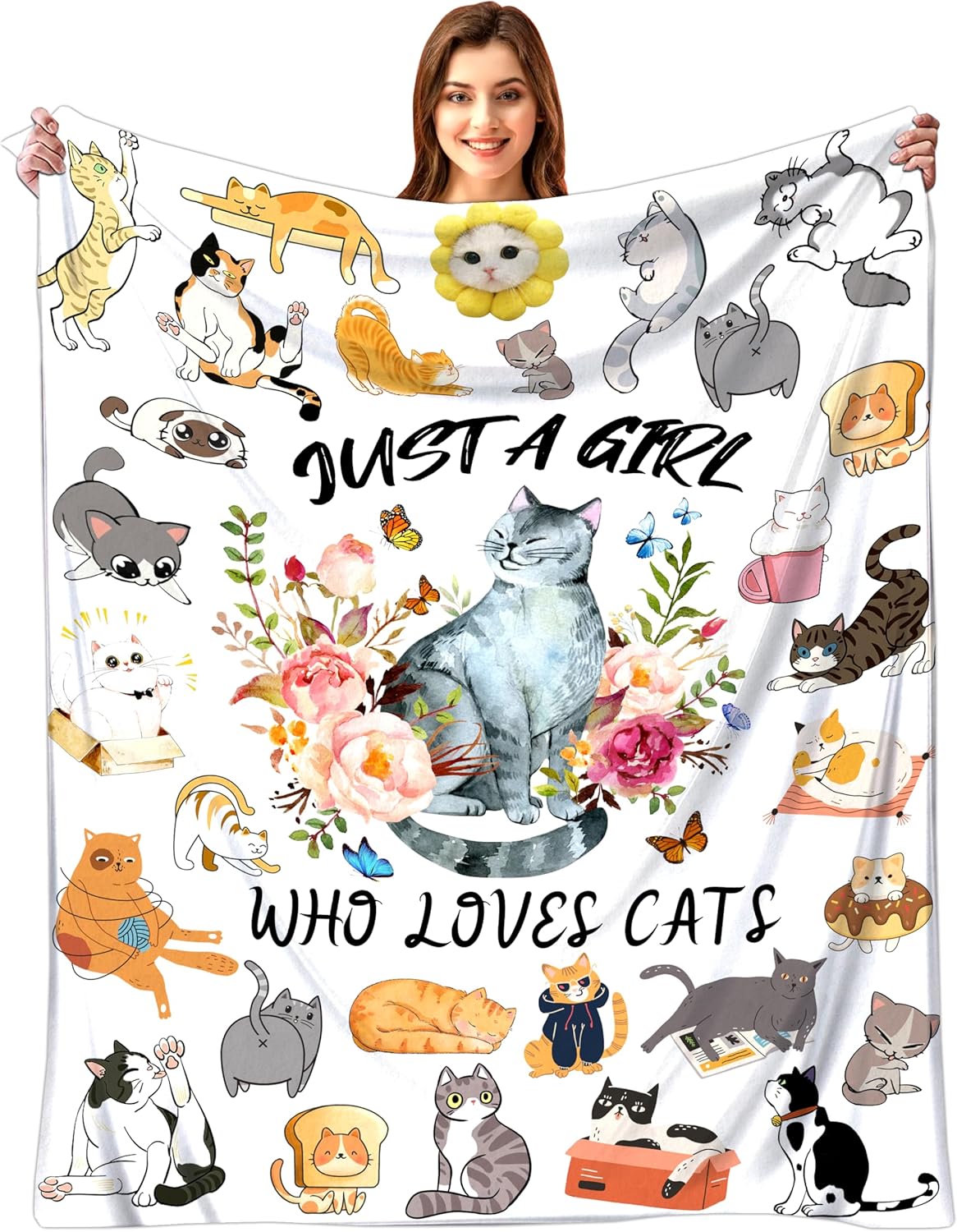 Cat Blanket Gifts for Girls Women, Cats Gifts for Cat Lovers, Cats Lovers Birthday Gifts Decoration Throw Blanket 50" x 40"