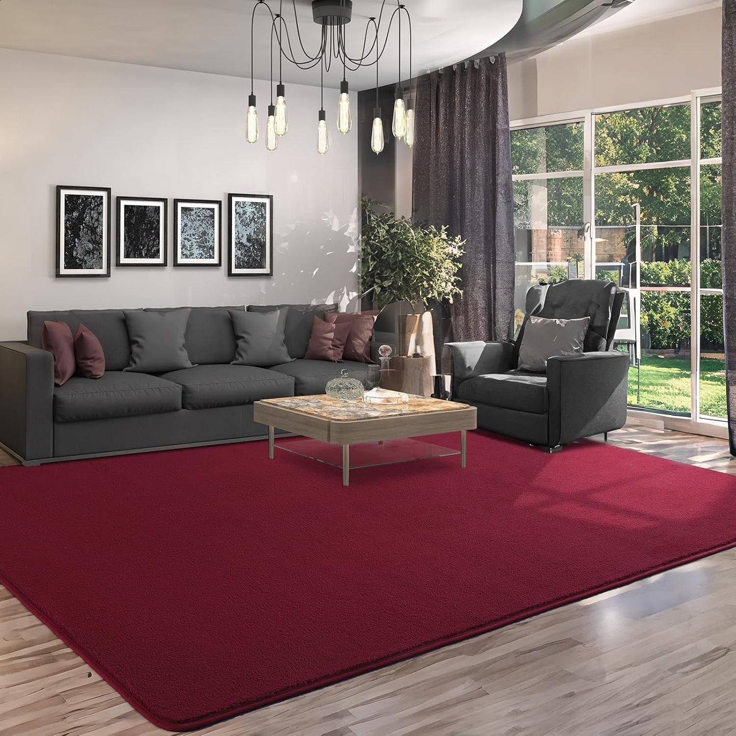 AROGAN Modern Shag Area Rug for Living Room, 5x7 Feet Washable Indoor Floor Carpet, Plush Memory Foam Bedside Rugs for Kids Girls Teens, Low Pile Decor, Wine Red