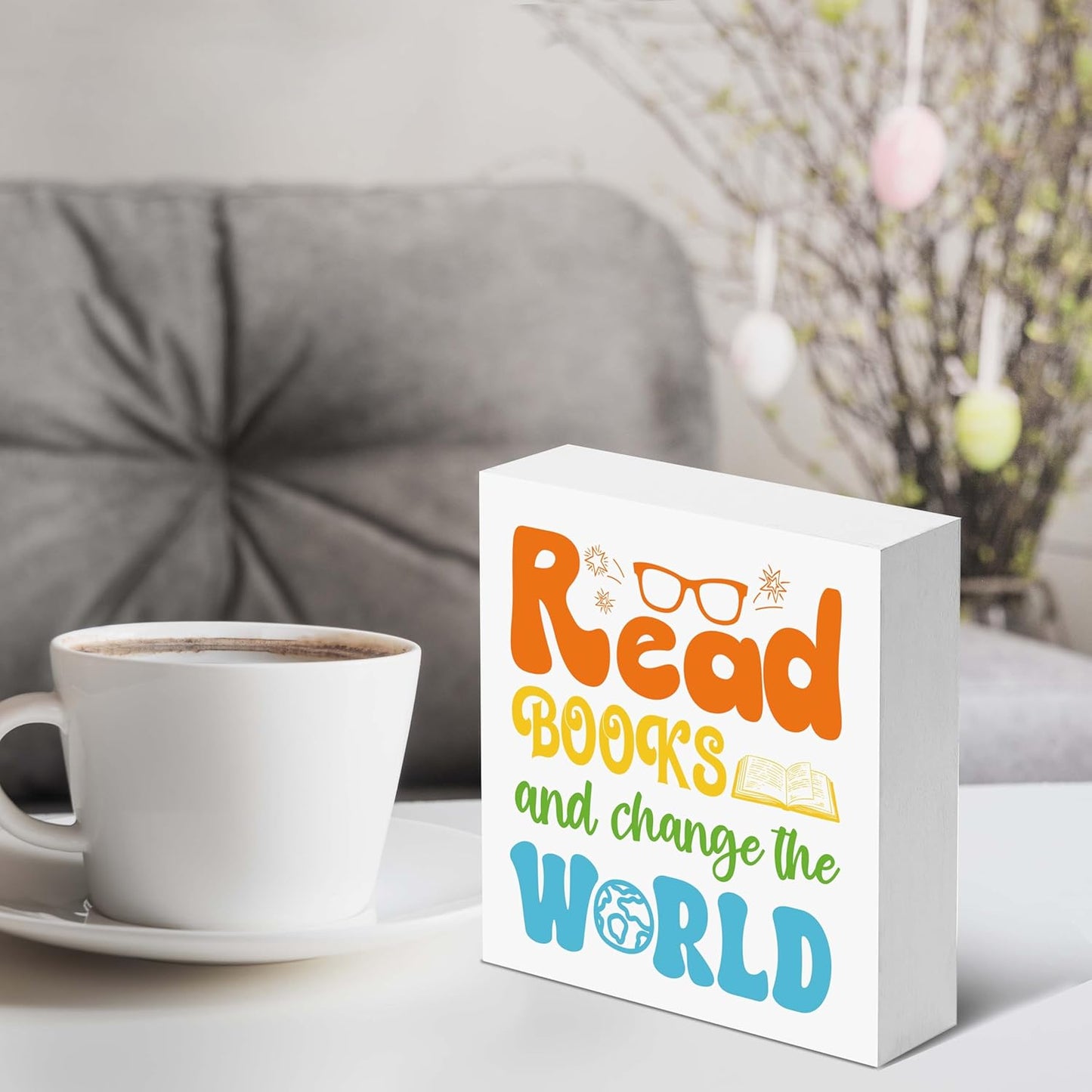 Inspirational Wooden Box Sign, Read Books & Change The World, Motivational Desk Decoration for Bedroom, Classroom, Library, Dorm, Reading Room, Gifts for Back-to-school Season, Birthday. (037)