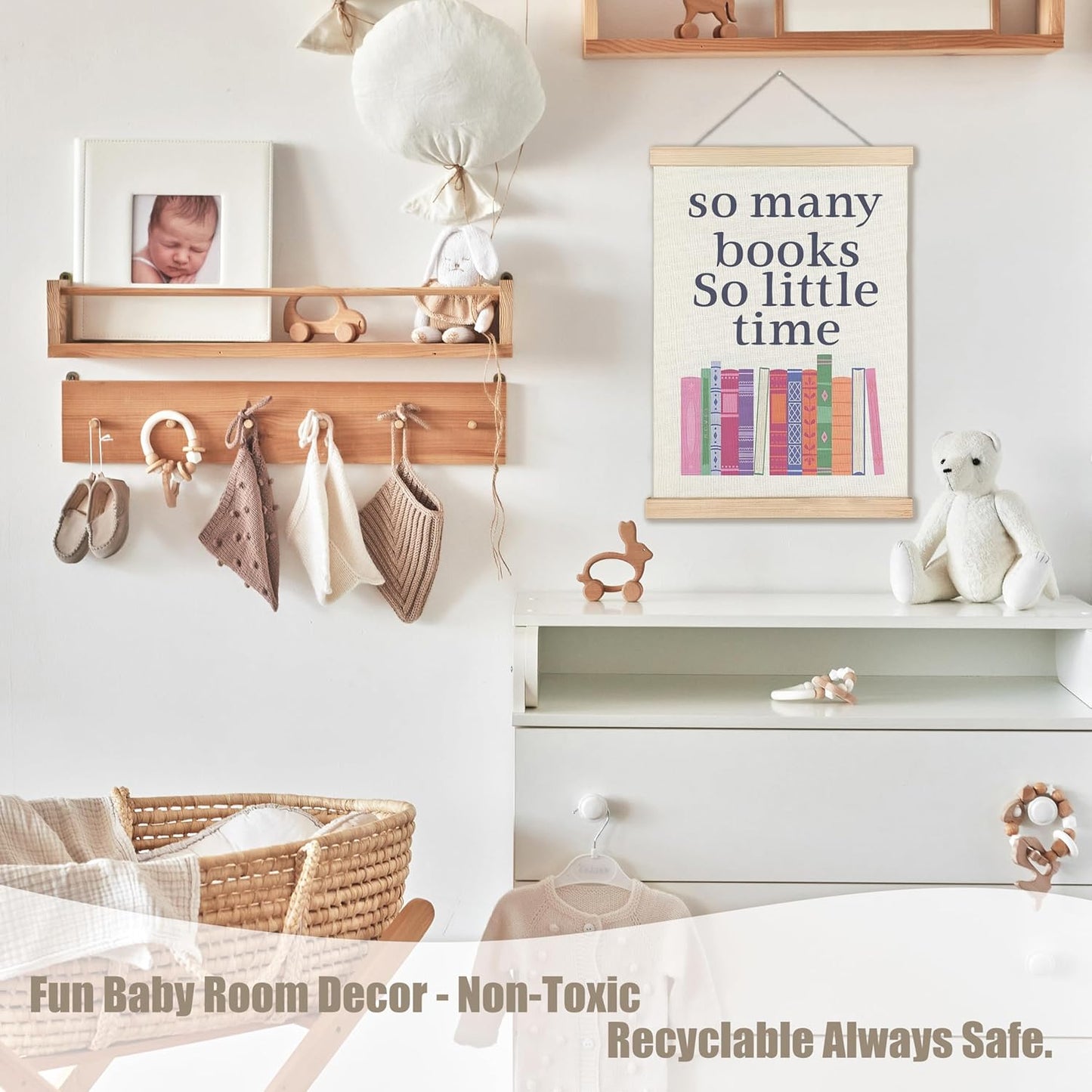 WUCHJ Reading Book Wall Art Poster, Reading Nook Decor, Gifts for Book Lovers Readers, So Many Books So Little Time Canvas Prints Artwork for Classroom Library Reading Corner Room Decor, 12x16 Inch