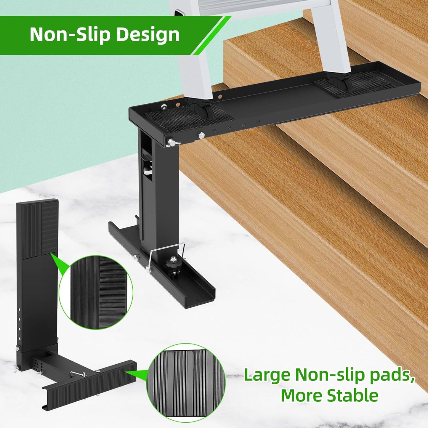 Ladder Leveler Heavy-Duty Stabilizer & Leveler with 880lbs Capacity, Adjustable Height/Length for Extension Ladders, Non-Slip Feet（Black）