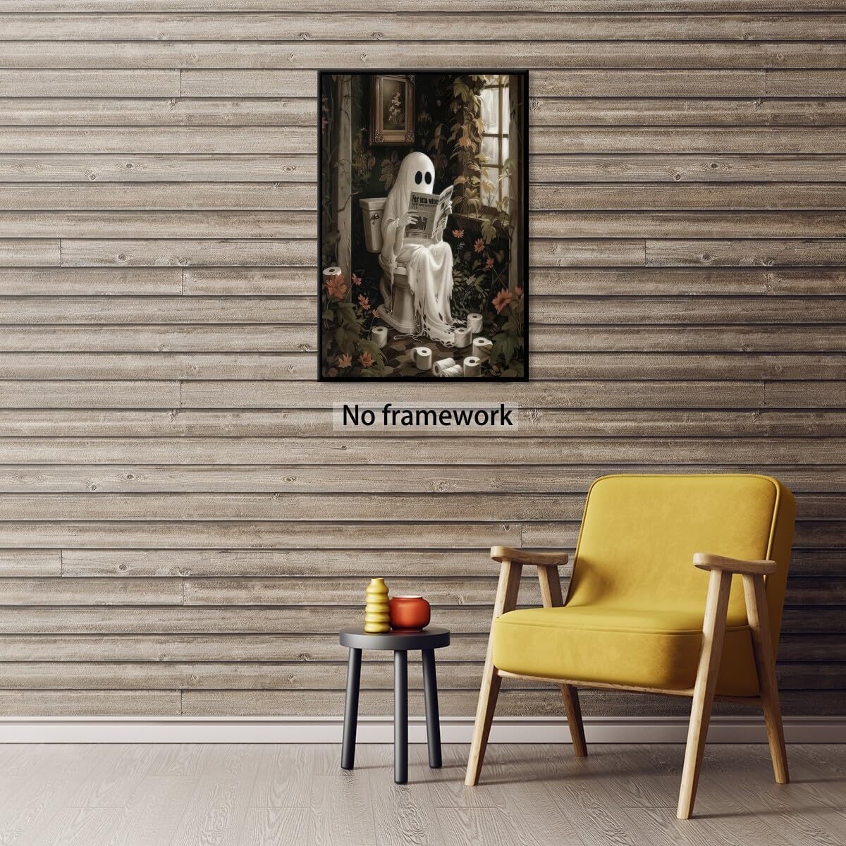 Medpol Spooky halloween bathroom wall art funny ghost reading newspaper cottagecore wall decor dark academia canvas posters for room bathroom Unframed8x12inch
