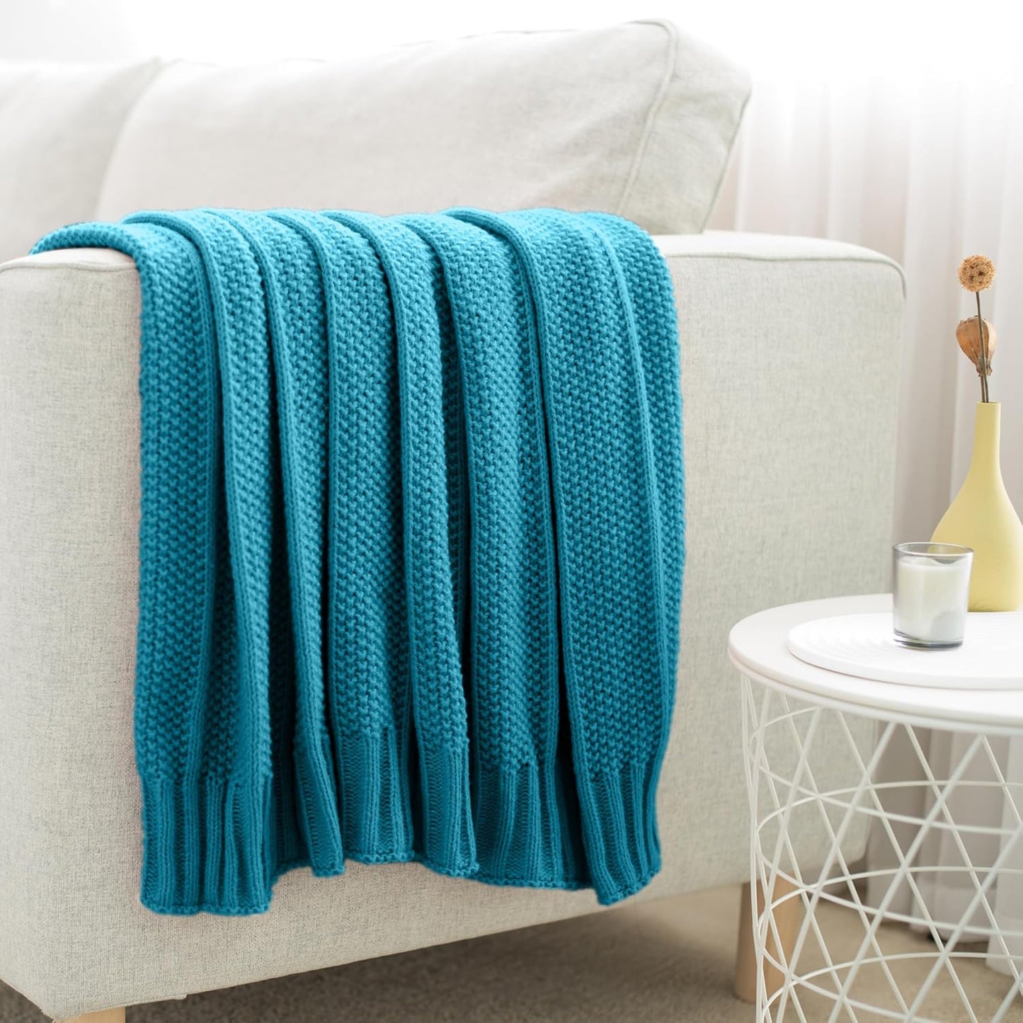 Carriediosa Knit Throw Blanket for Couch 50" X 60", Soft Cozy Stripe Pattern Cable Knitted Throws Fall Fluffy Textured Solid Home Decor Blankets Couch Cover for Bed Sofa, Teal