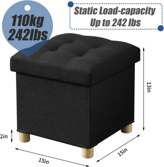 BRIAN & DANY 15 Inches Ottoman with Storage, Square Small Storage Ottoman Foot Rest with Legs, Ottomans Foot Stool for Dorm, Living Room, Entryway (Black)