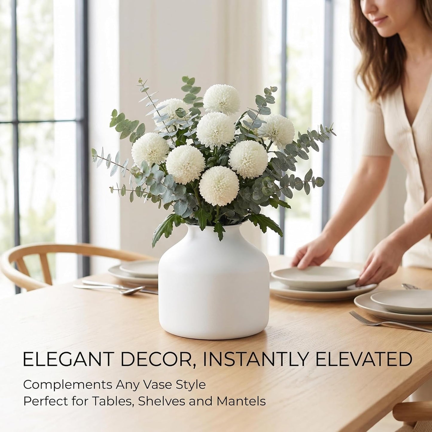 Goaste Metal Matte Flower Vase, Small White Vase for Flowers, 6.3 Inch Tall Iron Frosted Floral Arranging Vases, Nordic Style Round Boho Vases for Modern Minimalist Home Decor, Wedding, Bookshelf