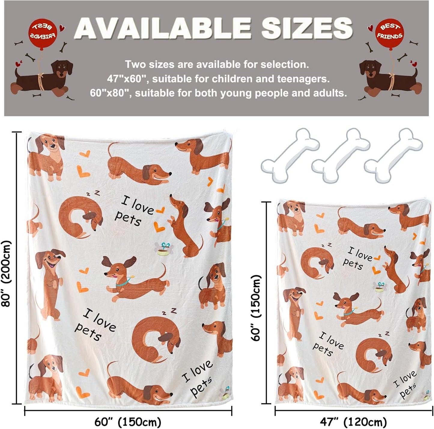 Dachshund Blankets, Weiner Dog Blanket, I Love Dachshunds Blanket for Adults Super Soft Dachshund Gifts for Dog Lovers (Dachshund 6, 47"x 60")