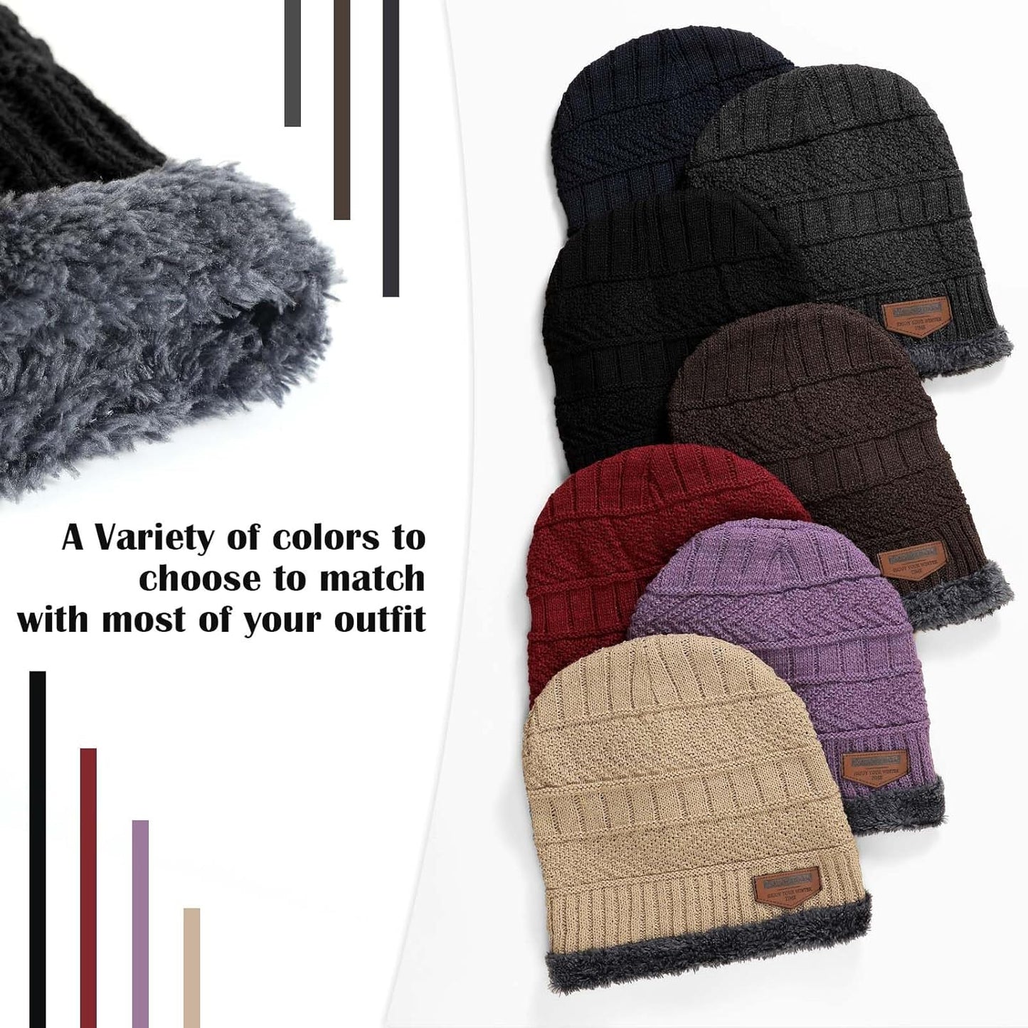 Winter Beanie Hat Circle Scarf Touchscreen Gloves Set, Snow Knit Skull Cap, Warm Thick Fleece Lined Neck Warmer for Men Women