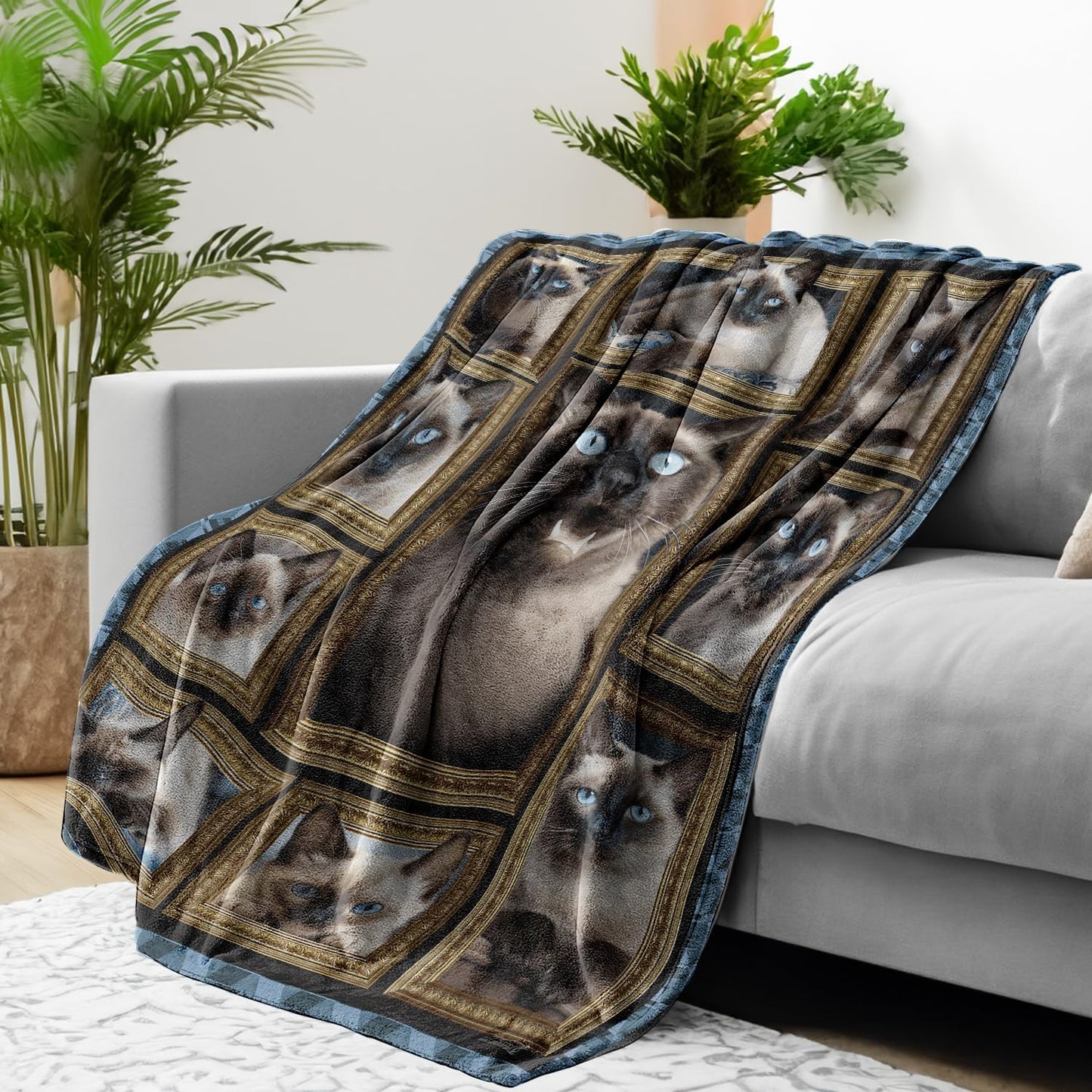 Siamese Cat Blanket Gifts for Women Men, Cozy Fuzzy Soft Throw Blanket for Couch Bed Travel Lightweight Plush Flannel Fleece Blankets and Throws for Sofa Chair Camping Car, Twin Size 60" X 80"