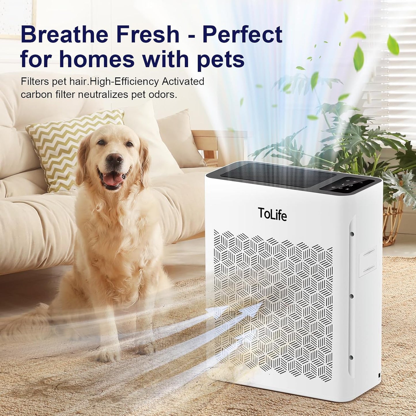 Tolife Air Purifier Large Room, Air Purifiers for Home Pets Hair with Washable Filter, Air Cleaner for Bedroom up to 1095 Ft² Dust Smoke Odor, Sleep Mode, Timer, White