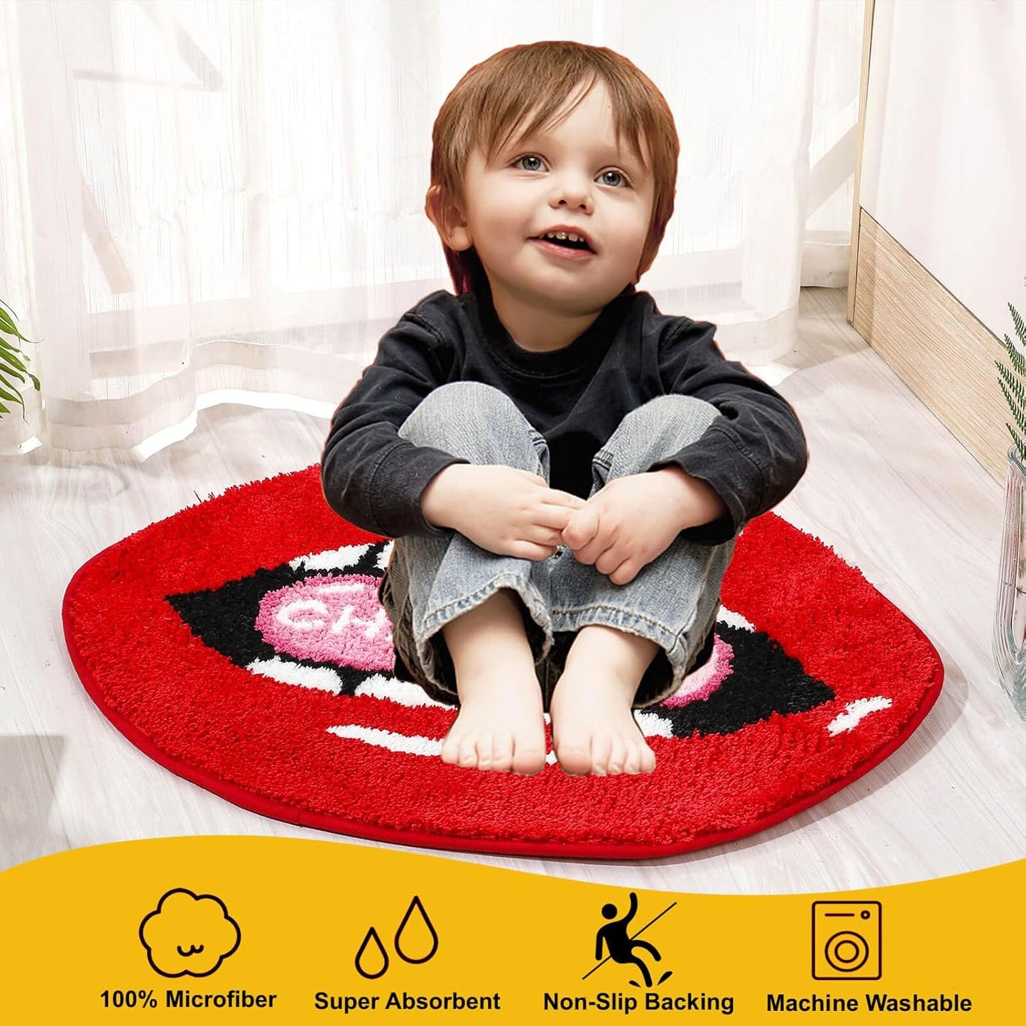 Red lips Bath Mat for Bathroom, Valentine Red Lips Bathroom Rug Non-Slip for Shower, Soft Absorbent Microfiber Bathtub Lips Rugs, Funny Cute Chill Pill Small Washable Floor Mats Kids Room Decor