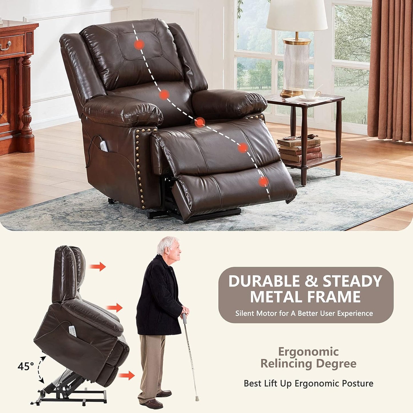 Massage Electric Recliners Power Lift Recliner Chair for Elderly with Heating Single Sofa Reading Chair with Side Pockets Ergonomic Lounge Chair for Living Room