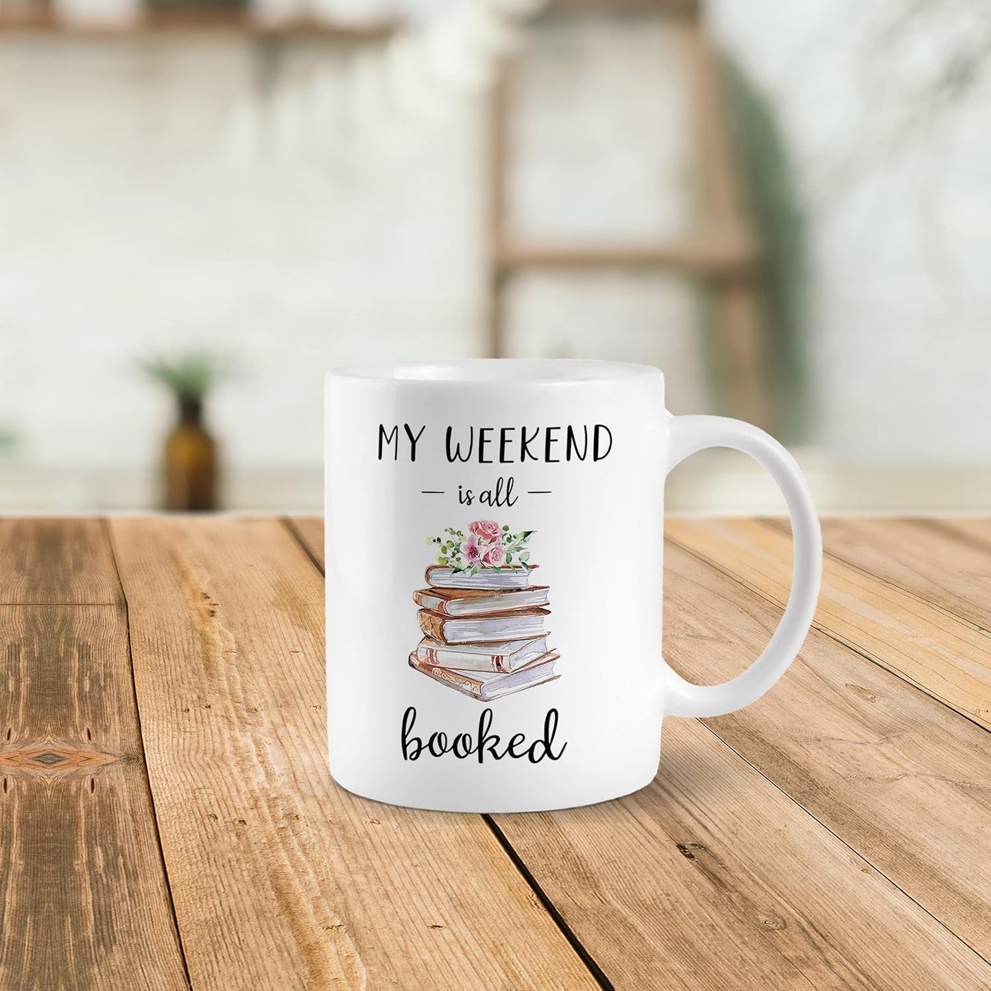 My Weekend Is All Booked 11 Ounces Ceramic Mug Cup, Watercolor Floral Book Coffee Tea Mug Cup, Home Dorm Office Decor, Gifts for Book Lovers Girls Teens