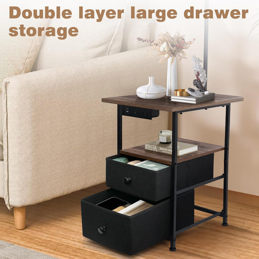 PESRAE Floor Lamp with Table & 2 Drawers, End Table with 3 Color Temperature Reading Light, Side Table Lamp with USB & Type C & AC Charging Port for Bedoom, Home Office
