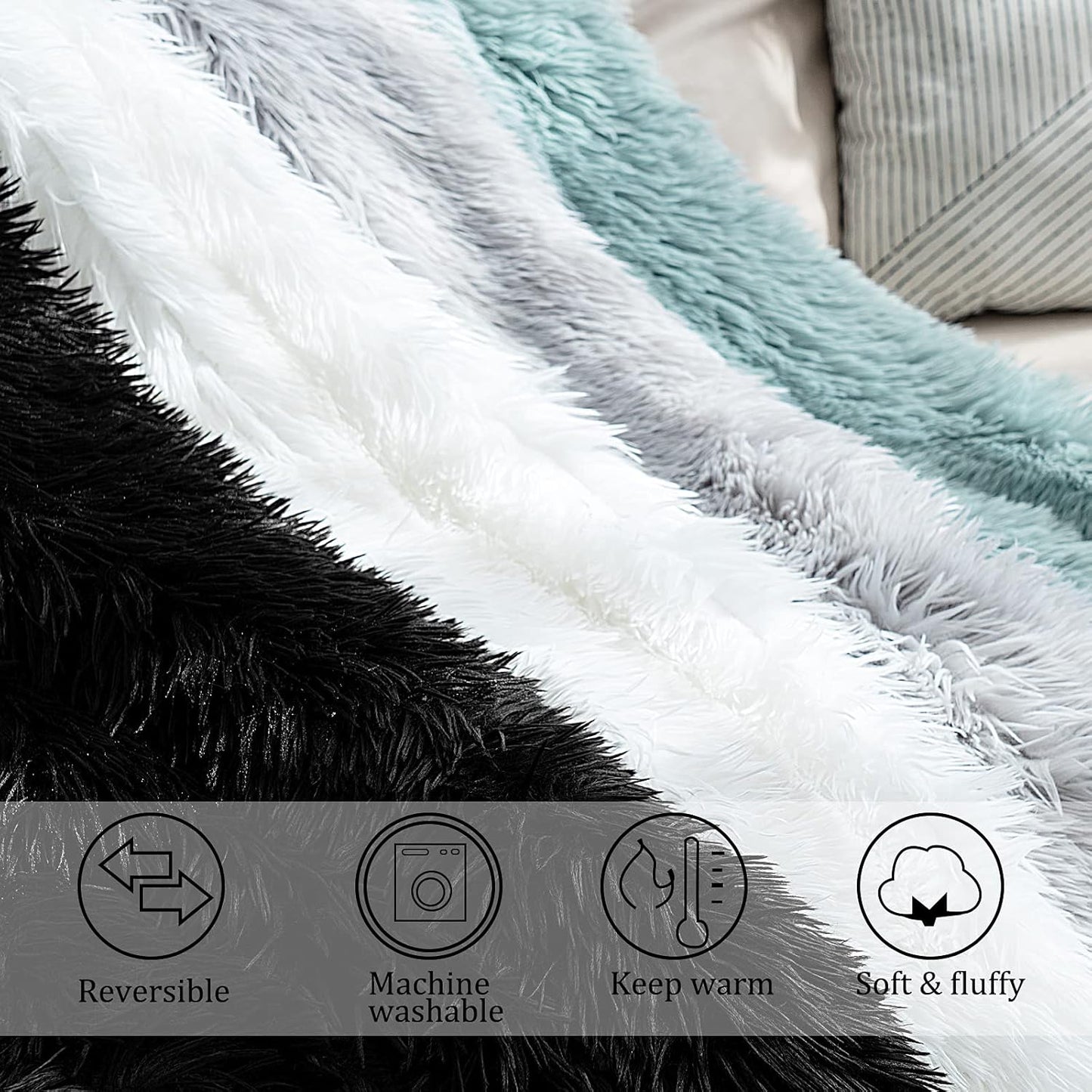 JONIYEAR Extra 2.8" Long Hair Fluffy Faux Fur Throw Blanket 50" x 60", Luxury Soft Decorative Fuzzy Furry Blankets for Couch, Cozy Plush Shaggy Blankets for Sofa Bed,Cute Lovely Blanket for Pet, White