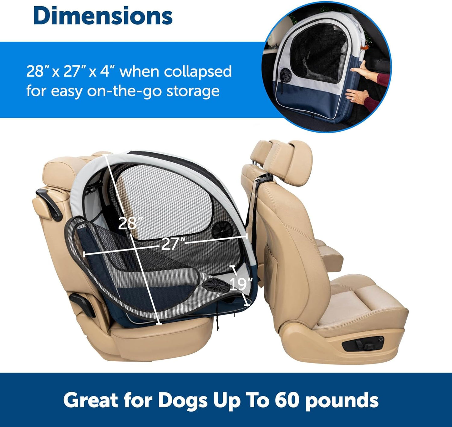 PetSafe Happy Ride Collapsible Travel Crate - Safe Travel Containment with Heavy Duty Aluminum Frame, Mesh Windows, Convenient Storage Pockets & Secure Seat Belt Access - Road Trip Crate