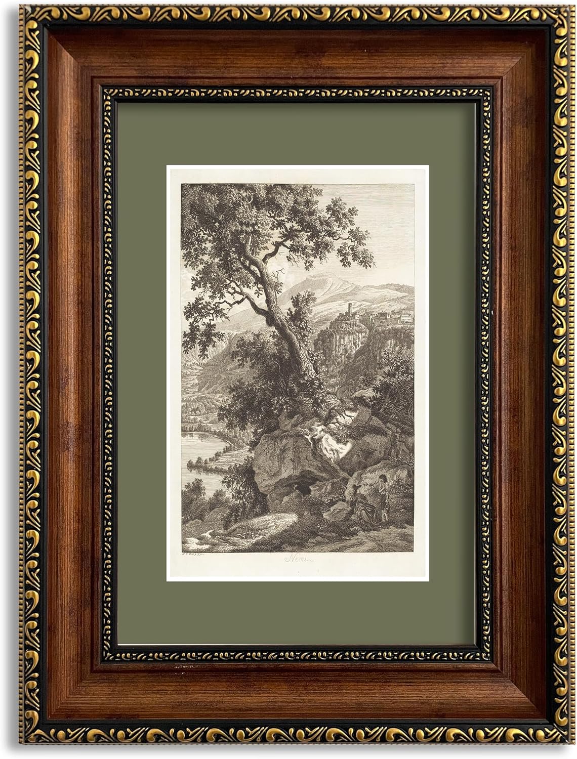 Vintage Landscape Framed Wall Art Antique Tree Sketch Engraving Prints Classic Nature Mountain Artwork Rustic Farmhouse Dark Academia Wall Decor for Living Room Bedroom Office
