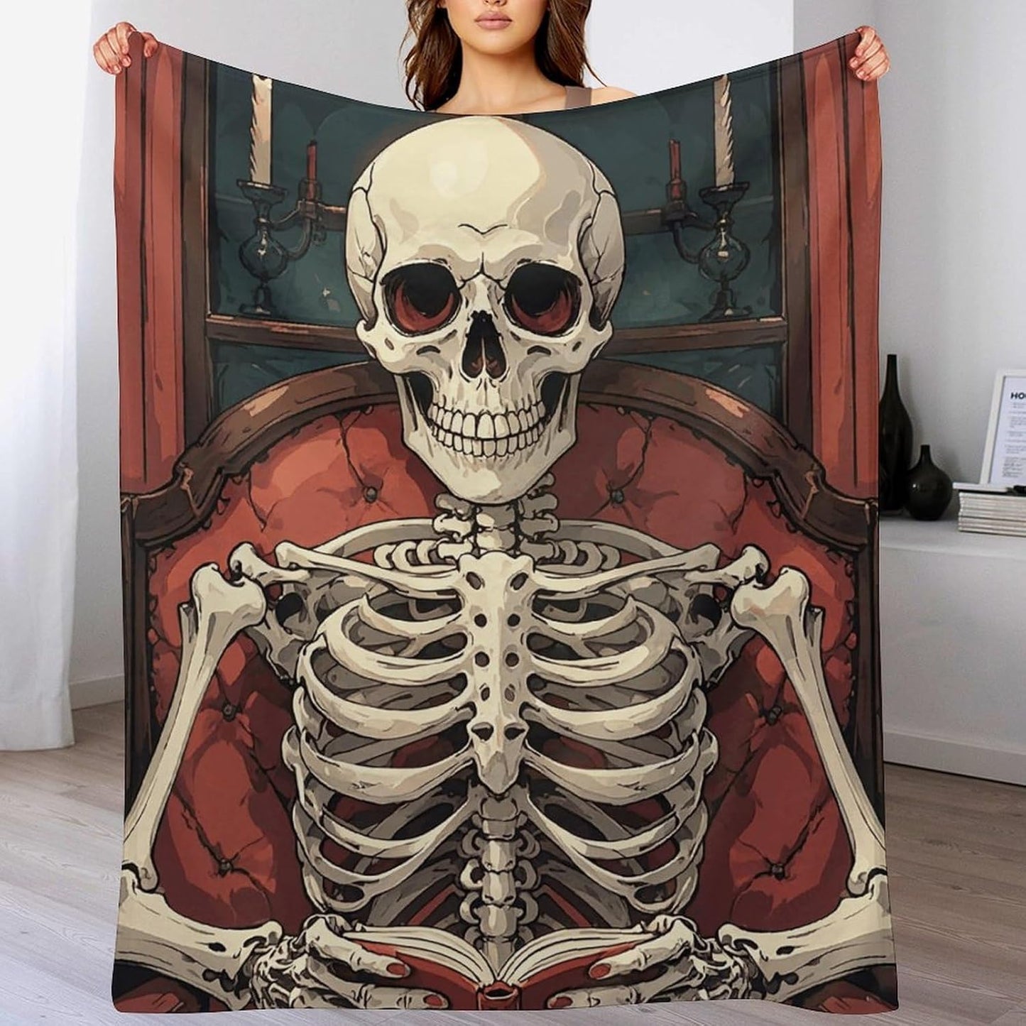 Custom Skeleton Reading Blanket Lightweight Flannel Fleece Throw for Couch Sofa Bed Luxury Soft Cozy Plush Lap Bedtime Blanket for All Seasons Bedroom Home Decor Gifts 30"*40"（76 * 100cm）