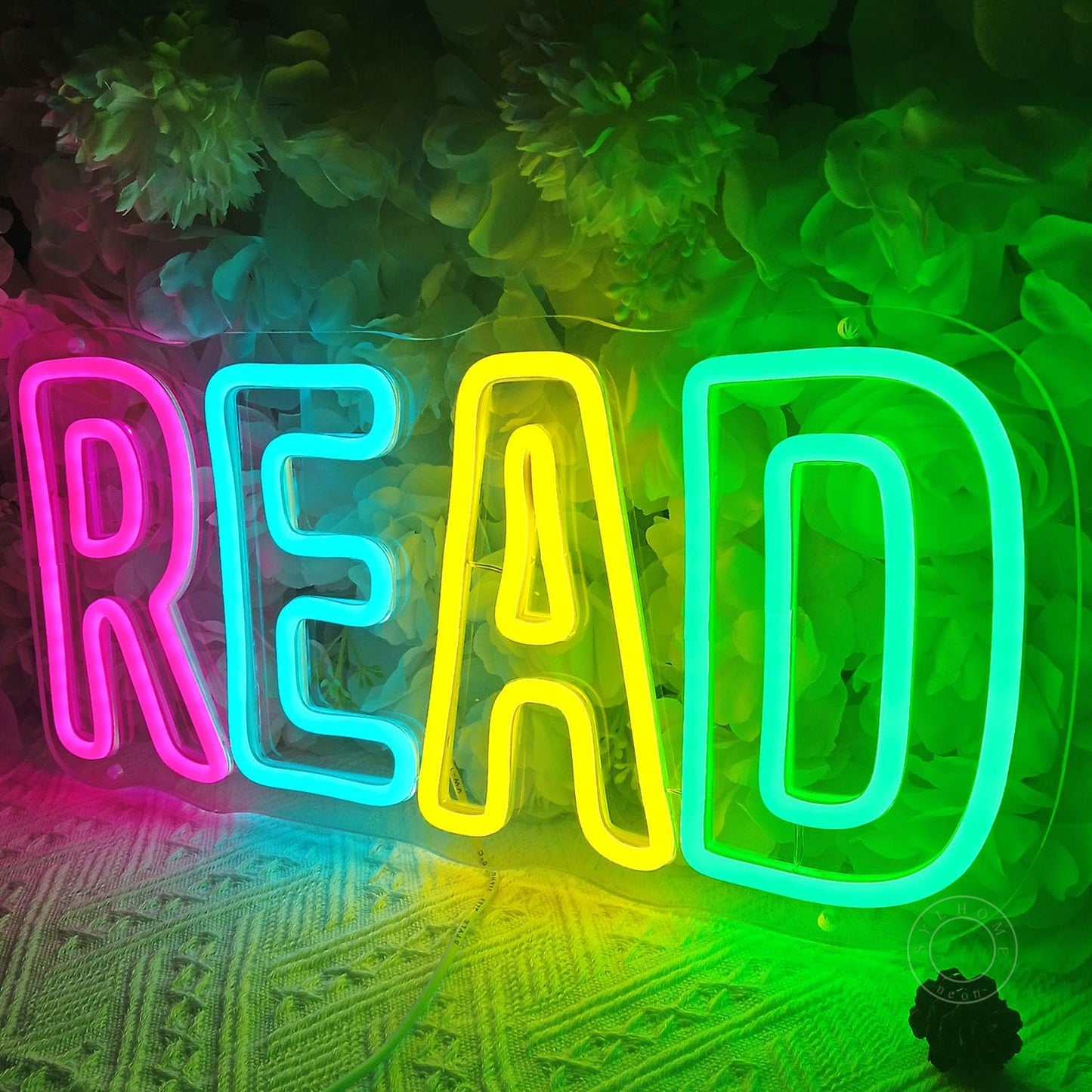 SYLHOME Read Led Neon Light Sign Library Classroom Bedroom Kids Room Funny Colorful Book Wall Sign Decor Nursery Christmas Birthday Decoration USB 15.75"X7.32"