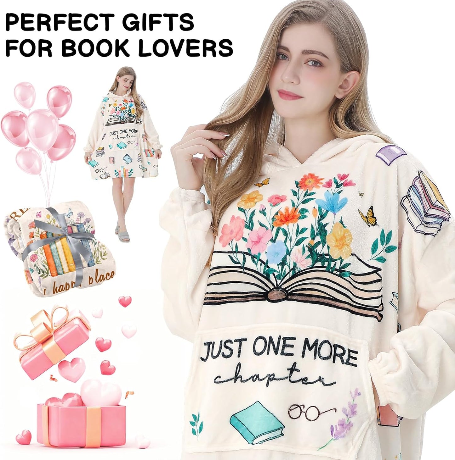 Book Lovers Gifts Wearable Blanket Hoodie,Gifts for Readers,Bookish Librarian Book Club Gifts for Women on Birthday Christmas