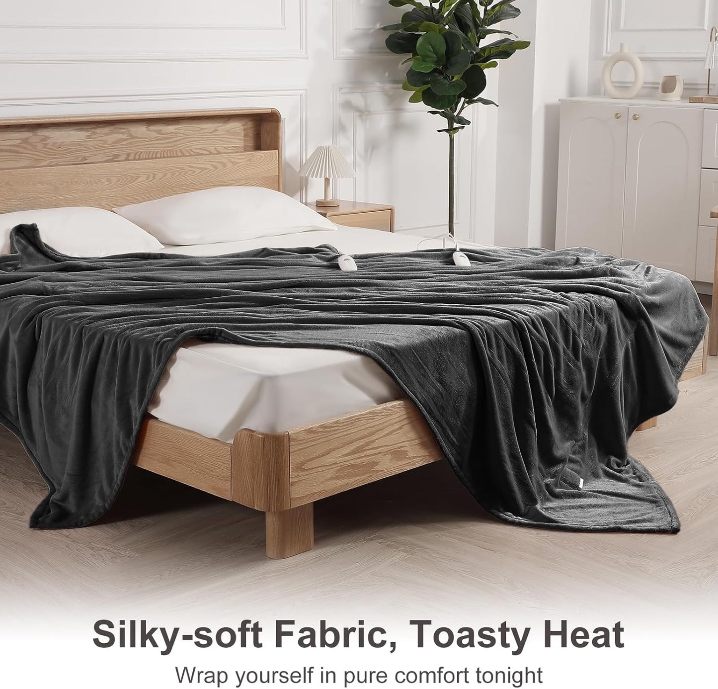 Electric Blanket Full Size Heated Blanket 72"x84" Soft Flannel Heating Blanket with 5 Heating Levels & 10 Hours Auto Off, Warm Gifts for Grandma & Grandpa & Seniors（Charcoal Grey）