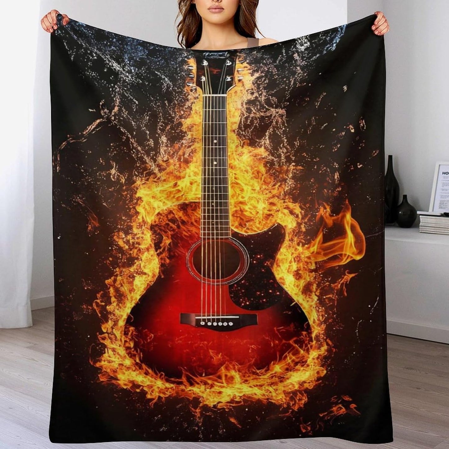 Fire Guitar Throw Blanket for Couch Bed Plush Cozy Fuzzy Flannel Blanket for All Season 40"x60"