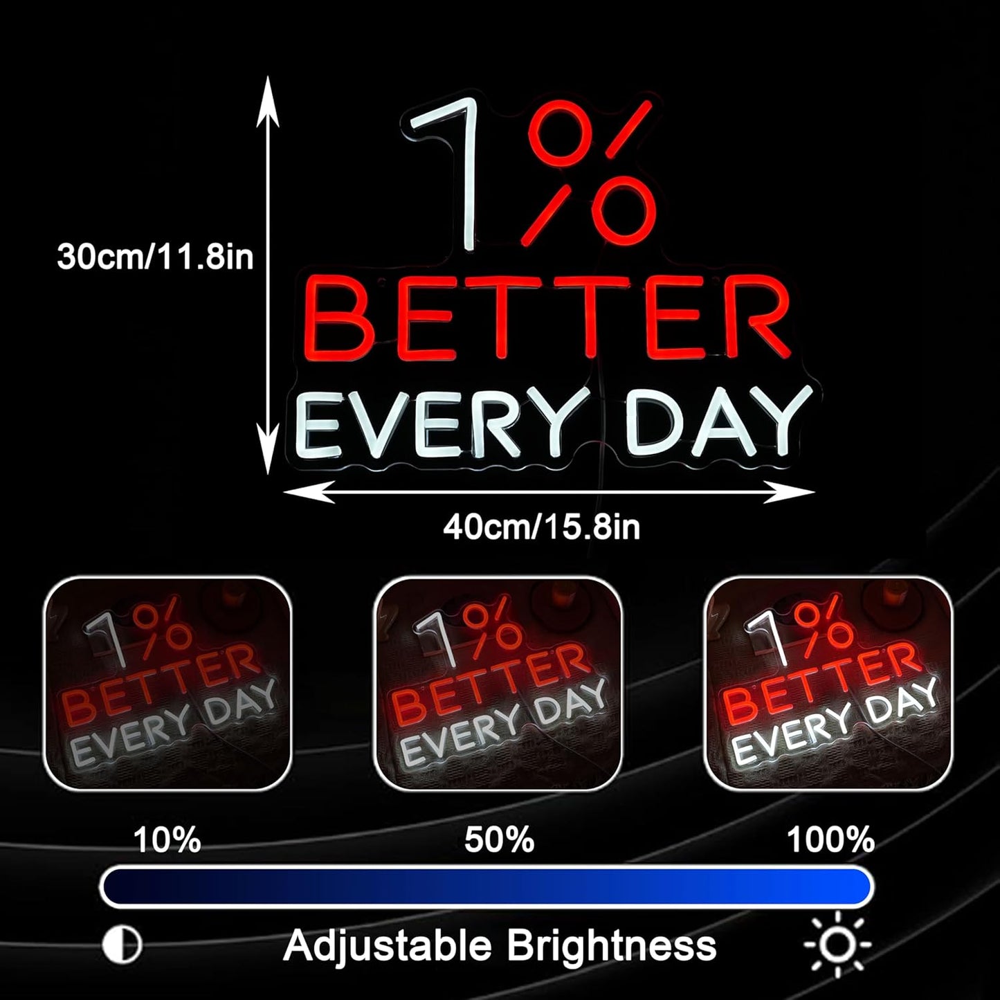 1% Better Every Day Neon Sign Red Better Light up Sign Decor Dimmable Inspirational Word Neon Light Sign for Classroom Office Bedroom Living Room Cafe Bookstore Gym Birthday Party Gift