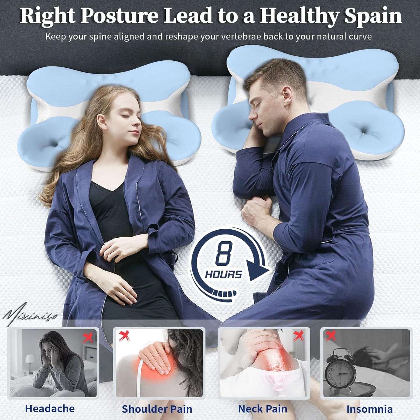 Memory Foam Cervical Pillow for Neck Pain Relief - Ergonomic Contour Pillow for Side, Back & Stomach Sleepers, Orthopedic Neck Support with Cooling Pillowcase