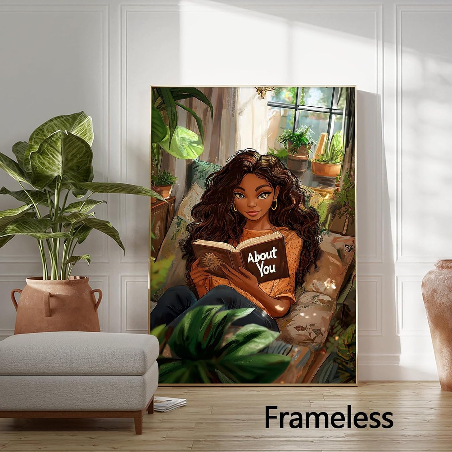 Black Girl Reading Books Canvas Wall Art For Aesthetic Women Painting Black People Boho Wall Art Boho Canvas African American Prints Woman Reading Pictures African Girl Posters 16x24inch Frameless