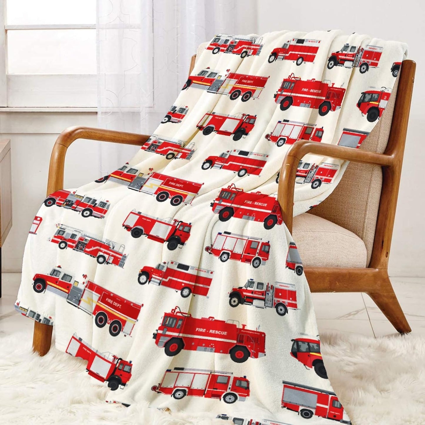 Fire Truck Blanket Gifts for Truck Lover 40 x 50 Inch for Kid,Red Truck Fannel Fleece Throw Blanket Super Soft Throws Blanket for Bed Couch Sofa