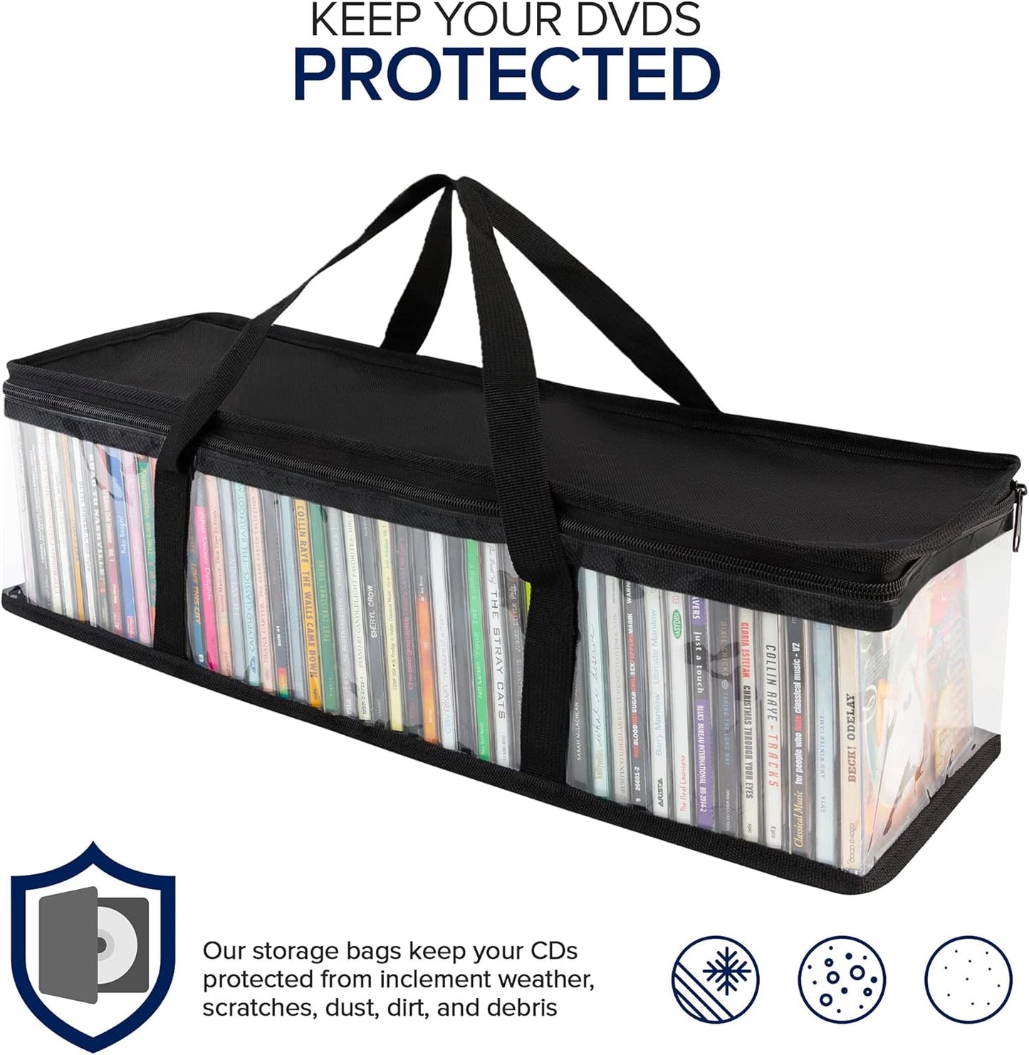 Stock Your Home CD Storage Bags (2 Pack) - Transparent PVC Media Storage - Water Resistant Holder Case With Handles - Clear Plastic Carrying Game Bag for Albums, Video Games, Books