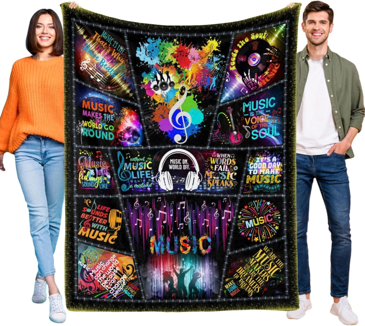 Music Note Blanket Gifts for Men Women Boys Girls Birthday Christmas Valentine Gift Colorful Musical Theme Decor Bedroom Living Room Couch Bed Sofa Soft Cozy Kids Adults Teen Flannel Throws 50"x40"