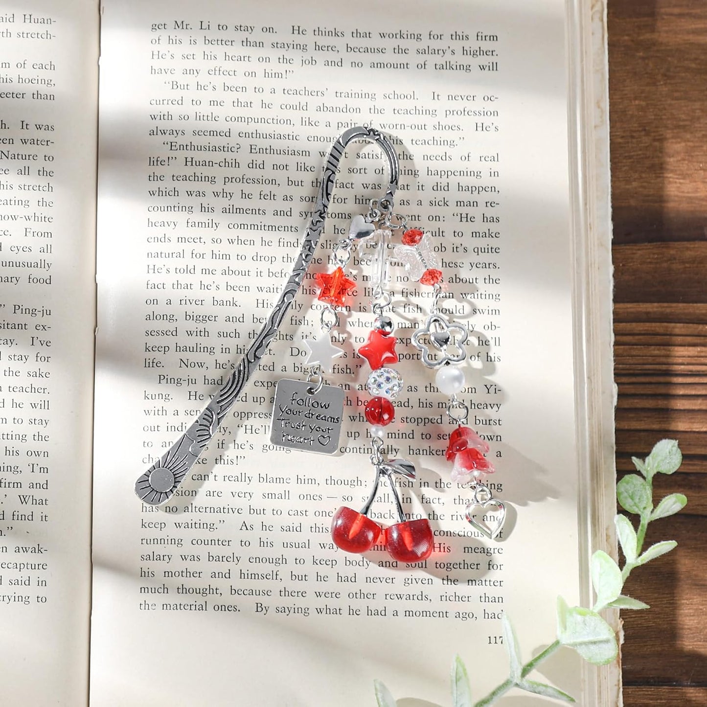 Cute Cherry Metal Bookmark - Charm Red Aesthetic Book Marks Gifts Unique Chain Page Maker Merch for Reading Lovers Women Girls Readers Bookish Students Teachers Birthday School Accessories