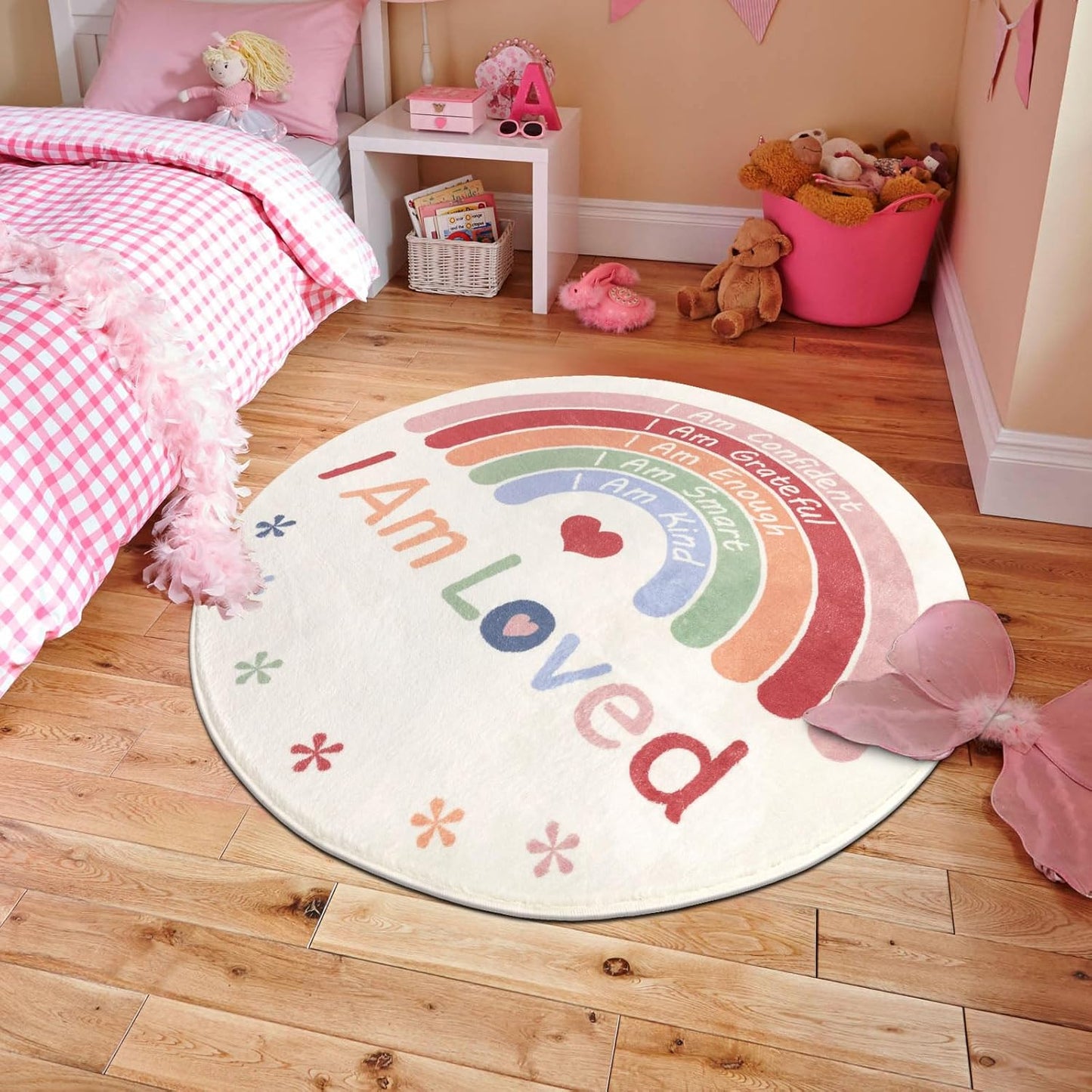 Topotdor Boho Rainbow Round Rug,Washable Kids Rug Ultra Soft Colorful Nursery Rug for Calming Corner Home Bedroom Playroom Decor,47" Round