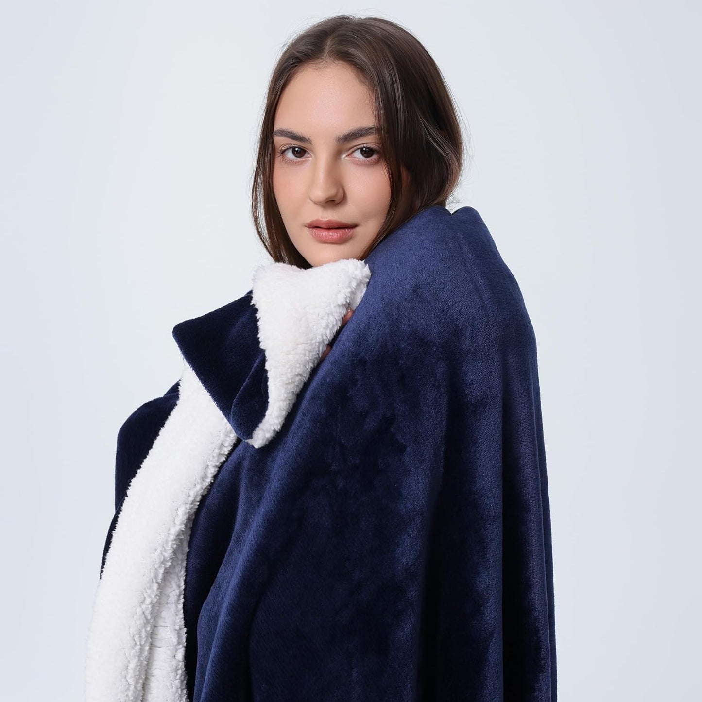 WDCOZY Sherpa Fleece Blankets Fuzzy Thick Warm Throw Blanket Super Soft Reversible Luxurious Fluffy Plush for Sofa Couch Bed Home Decor All Seasons Winter Blankets 50"x60" Navy Blue