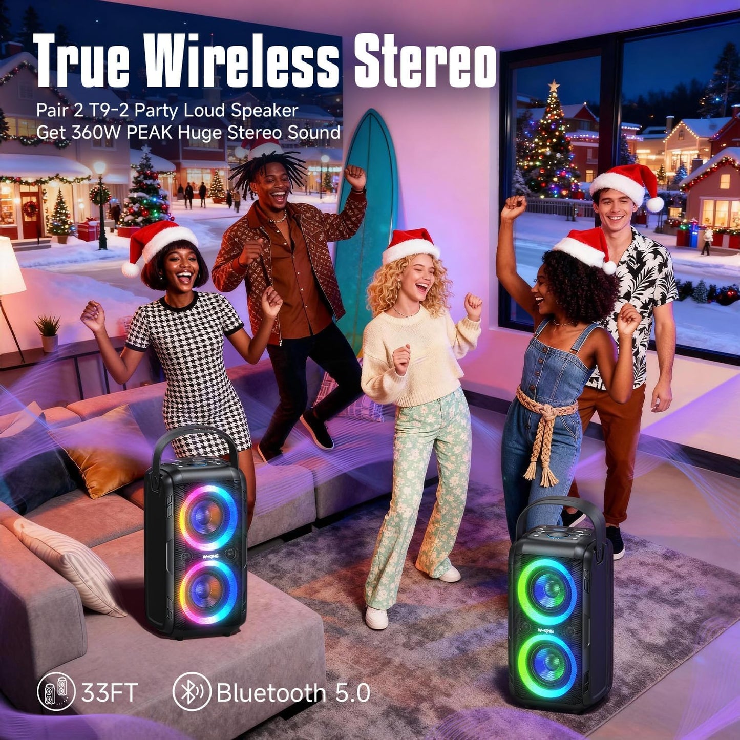 W-KING Party Bluetooth Speaker Boom Box, 180W Max Big Large Loudest Wireless Outdoor Portable Speaker 4 Drivers with 2*4.04'' Subwoofer, 80W HD Huge 105dB Pulse Natur Deep Bass, IPX5/24H/EQ/USB/TF/AUX