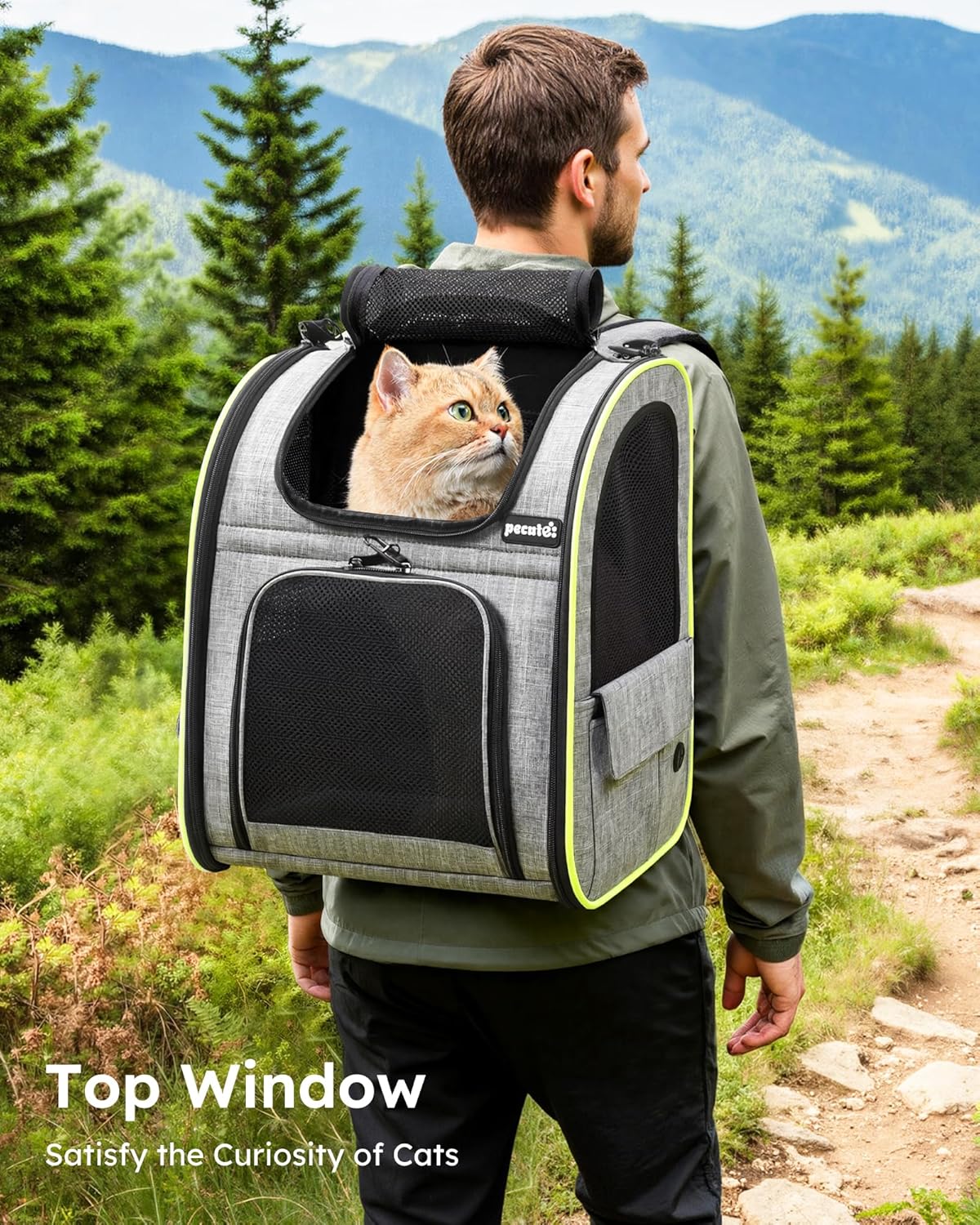 Pecute Cat Backpack Carrier Expandable , Foldable Pet Backpack for Cats & Small Dogs Up to 11lbs, with 4-Side Breathable Mesh, Multi-Entry & Lockable Zippers for Travel, Hiking, Camping - Hands Free,