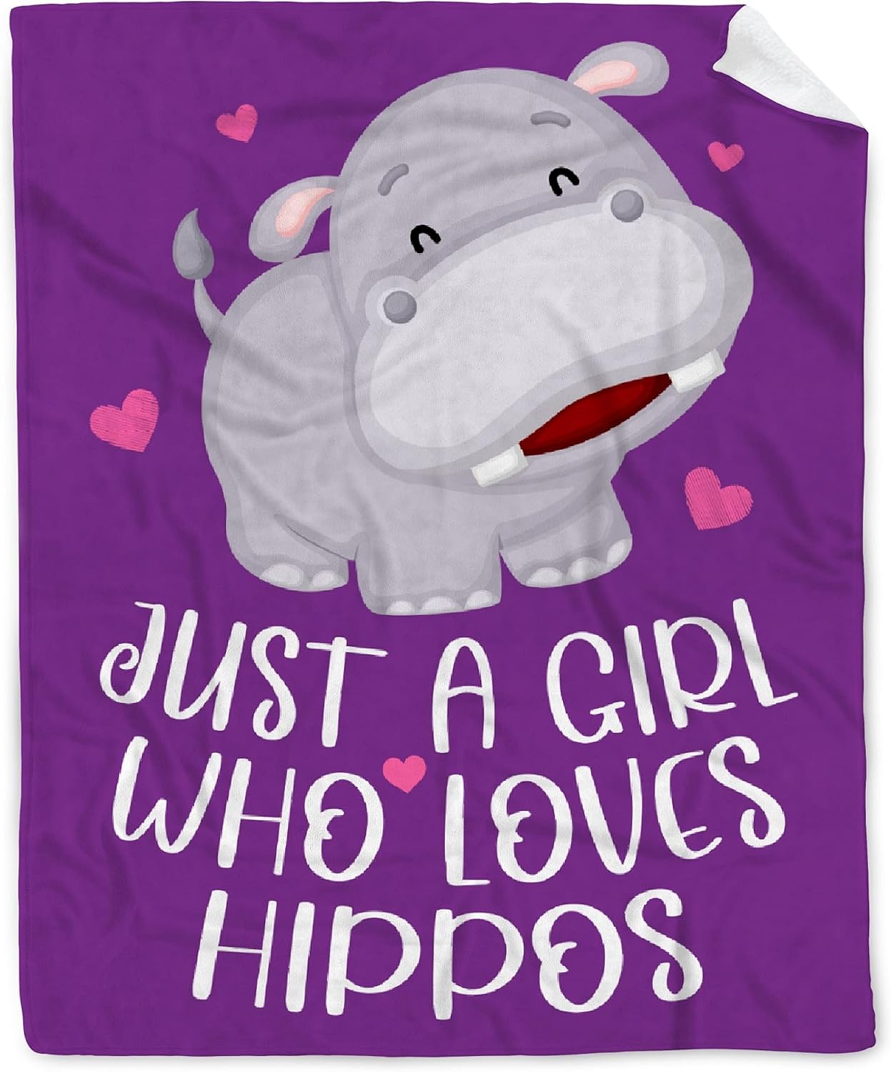 Hippo Blanket Hippo Gifts for Women Girls Just A Girl Who Loves Hippos Soft Cozy Lightweight Flannel Purple Throw Blankets Hippo Decor Indoor Outdoor Small (50 in x 40 in)