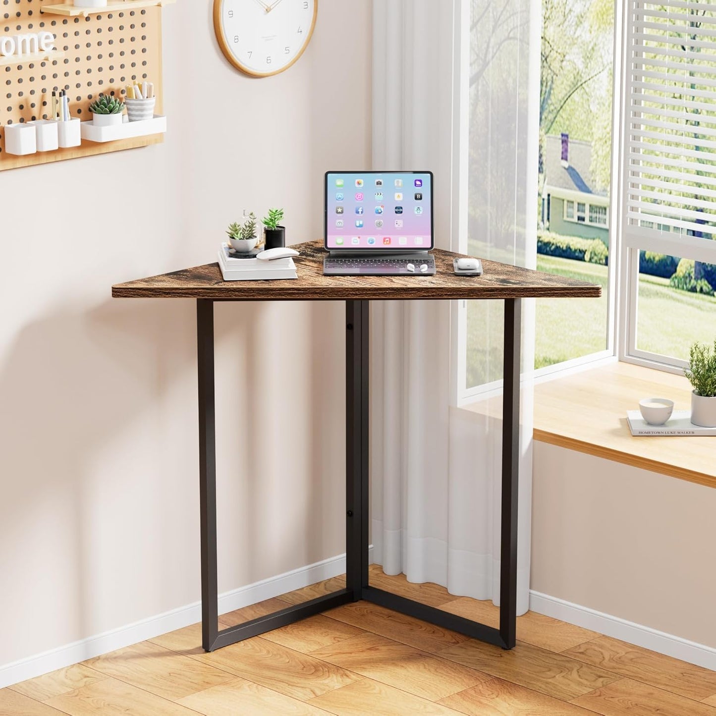 VECELO Corner Shelf, End Side Tables, Triangle Shelves with Metal Frame for Small Space, Living Room, Kitchen, Bathroom