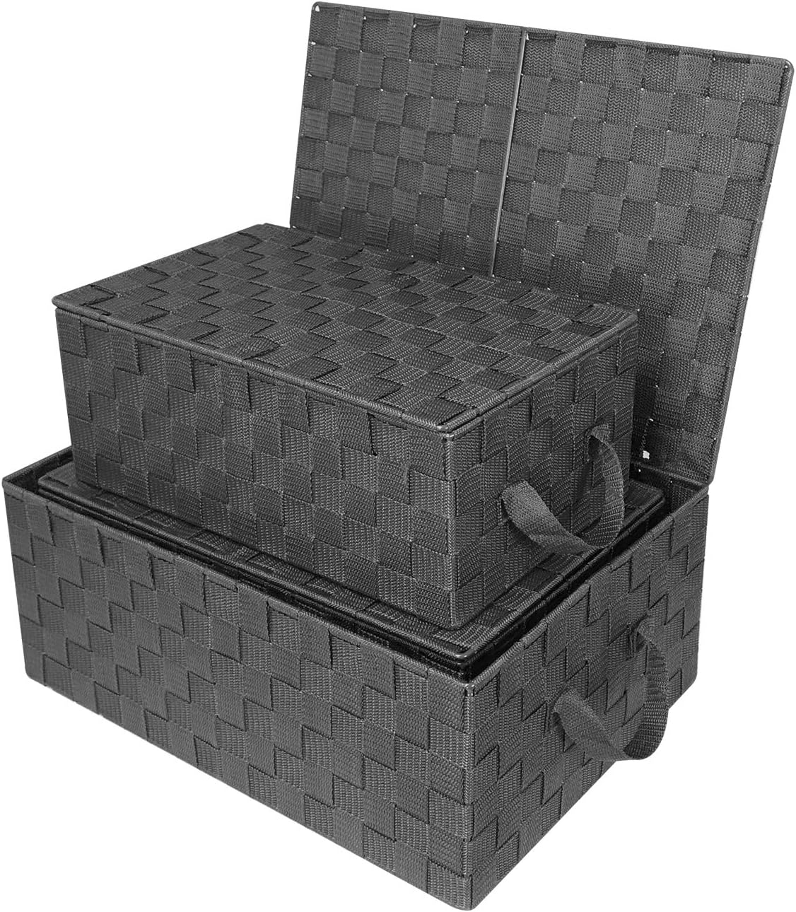 Sorbus Set of 3 Storage Baskets for Organizing with Lid, Mesh Hand-Woven Design, Linen Closet Organizers and Storage, Organizer Storage Baskets for Shelves, Variety Pack Organizers and Storage (Gray)