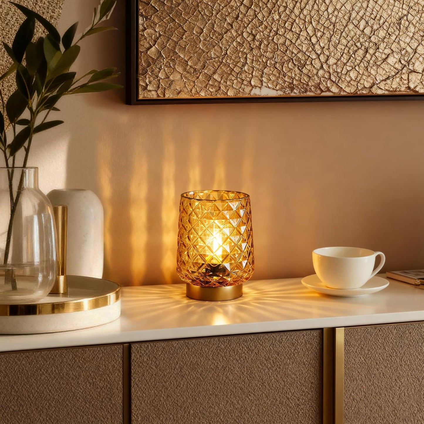 MJ PREMIER Battery Operated Lamp with Timer Small Cordless Lamps Cordless Table Lamp Beside Lamps Modern Touch Night Light for Home Decor, Bedside, Kitchen, Shelf, Hallway, Emergency, Gift Amber