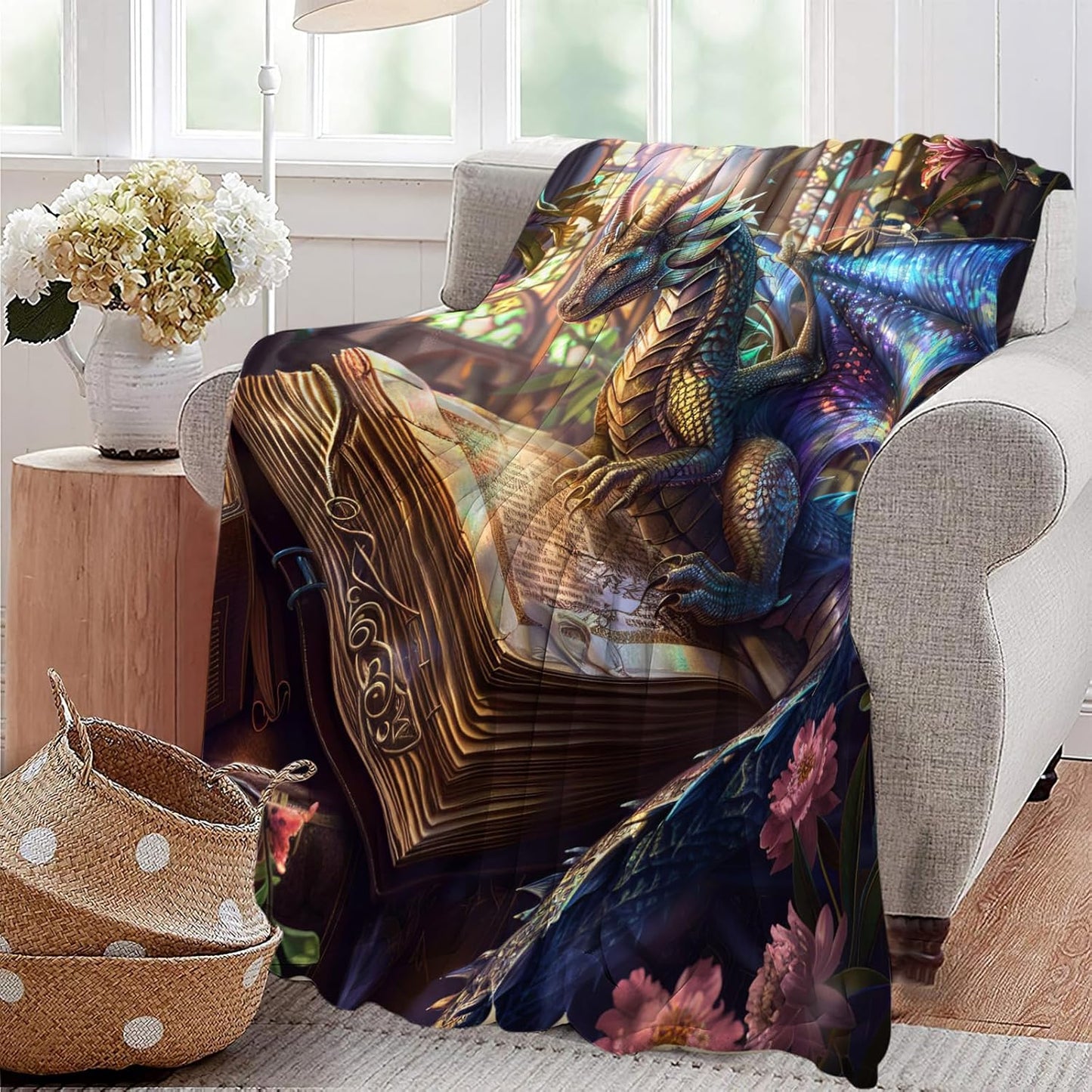 Dragon Blanket Soft Fuzzy Fleece Dragon Book Reading Throw Blanket Decor Cozy Warm Plush Flannel Dragons Blanket Gifts for Lover Girls Boys Kids Adults Home Chair Sofa Couch Bed 50"X40"