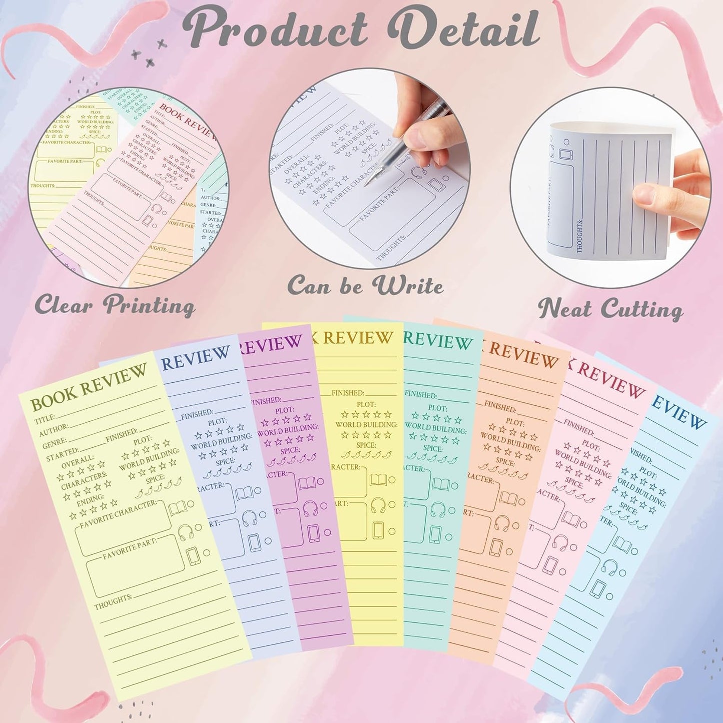 L1rabe Colorful Book Review Bookmarks - Spring Easter Gift 120P Book Marker Reading Log Page Markers for Readers Bookish Bookworm, Reading Page Tracker for Students Teachers Women to Review & Tracker