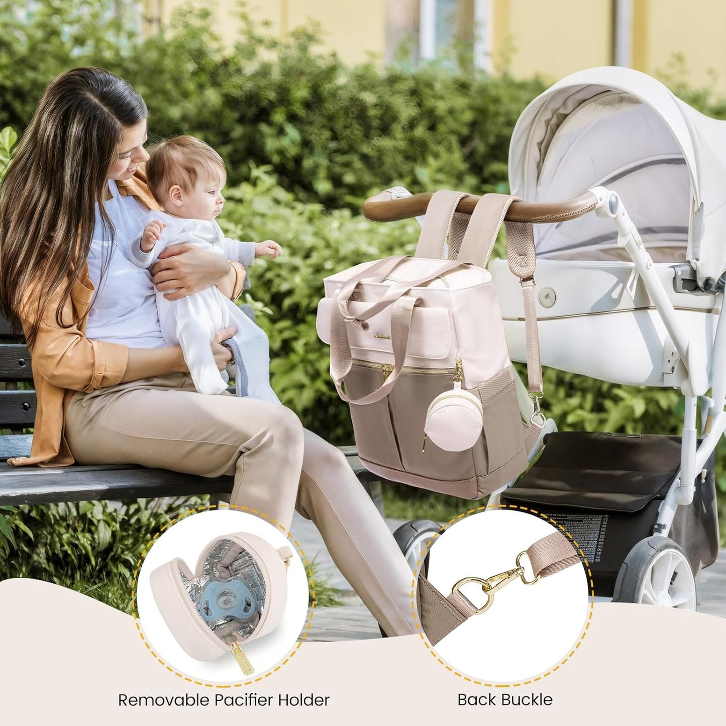 LOVEVOOK Diaper Bag Backpack,Diaper Bag Tote with Insulated Pockets,Baby Bag for Girl Boy with Changing Pad,Large Baby Bag with Pacifier Case,15.6 Inch Anti-Theft Laptop Backpack for Women