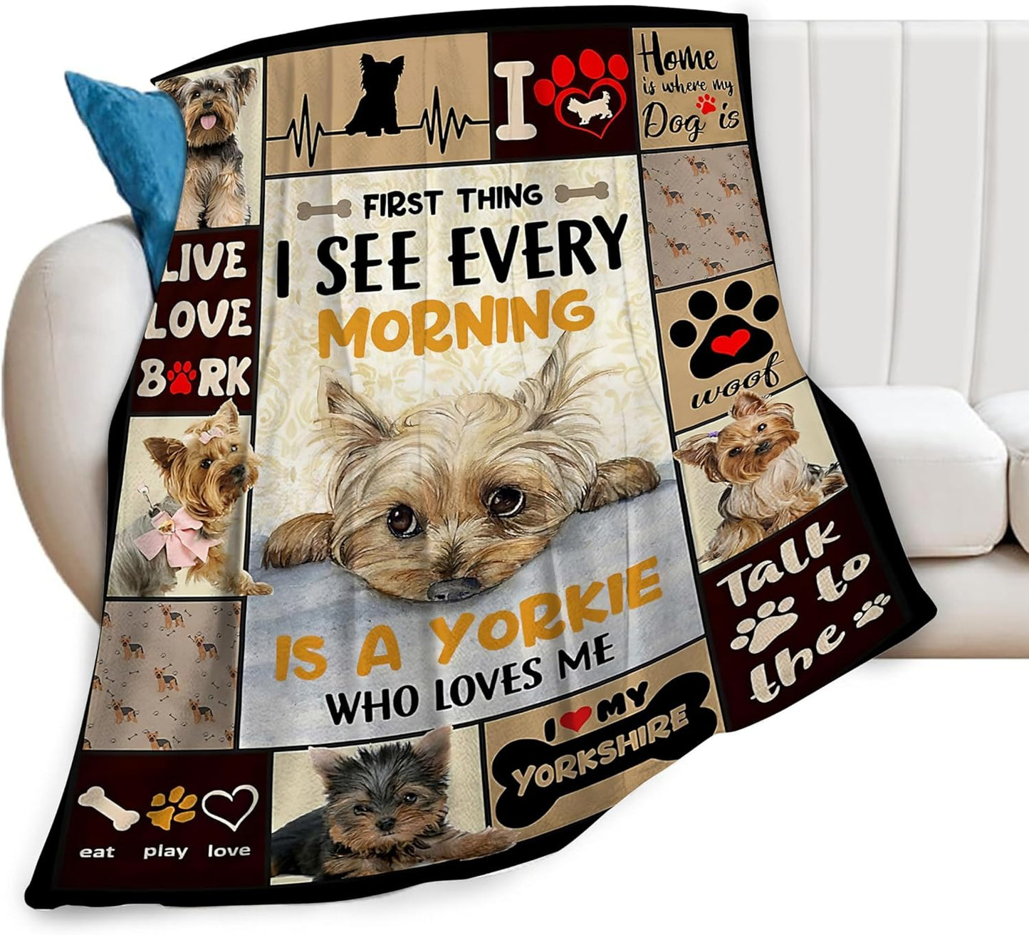 Funny Dog Blanket Soft Warm Cute Kawaii Yorkshire Terrier Dog Plush Throw Blanket Cozy Lightweight Flannel Bedding Decor Fleece Blanket Gifts for Girls Boys Kids Women 40"x50"