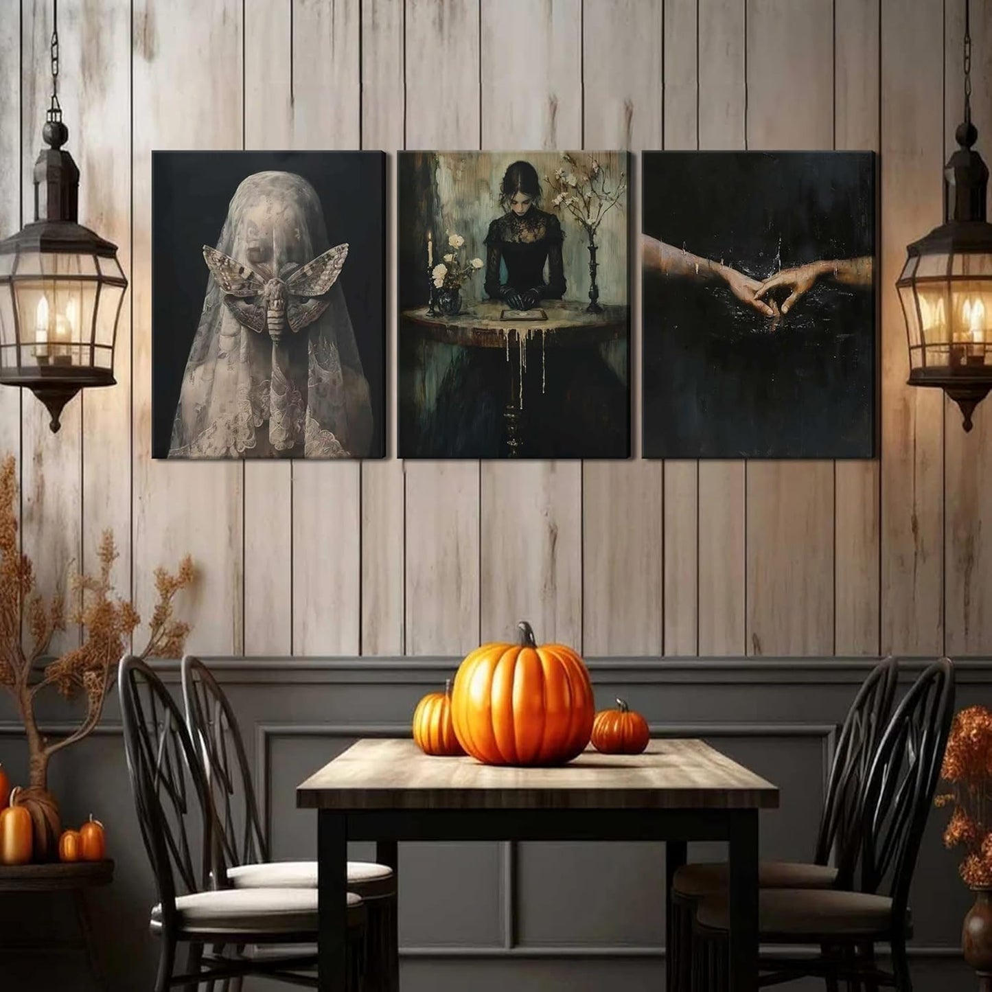 Dark Academia Wall Art, Moody Gothic Victorian Canvas Wall Decor Painting, Vintage Creepy Aesthetic Artwork Poster Prints Pictures for Living Room Bedroom 16x24 Inch Framed