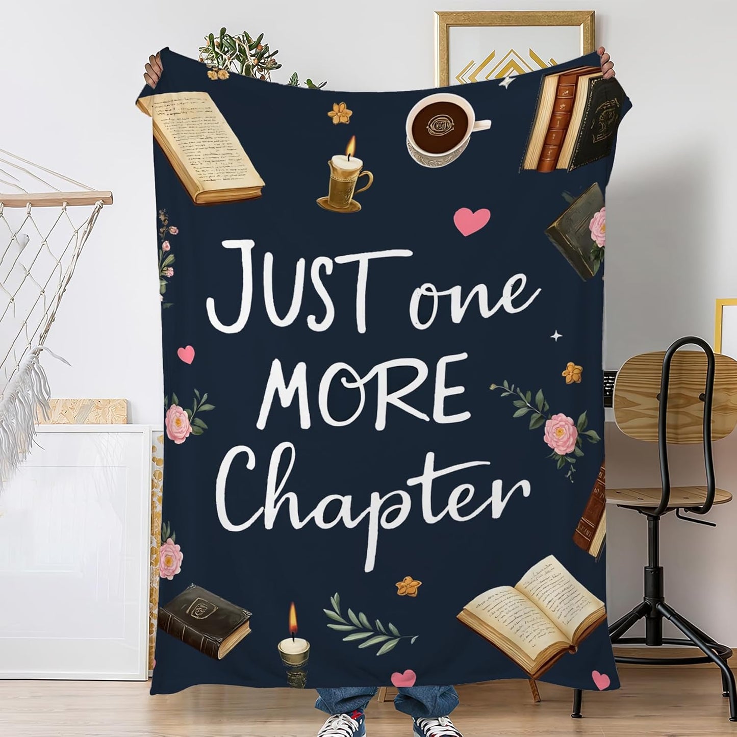 Reading Books Fall Throw Blanket,Navy Blue Cozy Plush Fluffy Blanket for Living Room Decor,Lightweight Fleece Throws for Couch,Bed,Traveling,Naps,Reading,50 X 60 Inch
