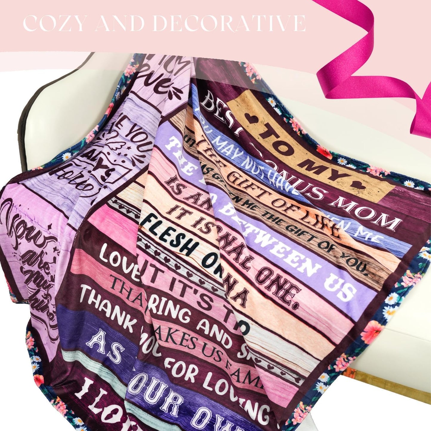 Gifts for Bonus Mom from Daughter, Bonus Mom Birthday Gifts from Son, Mothers Day Christmas Bday Presents for Mother in Law Throw Blanket 60" X 80"